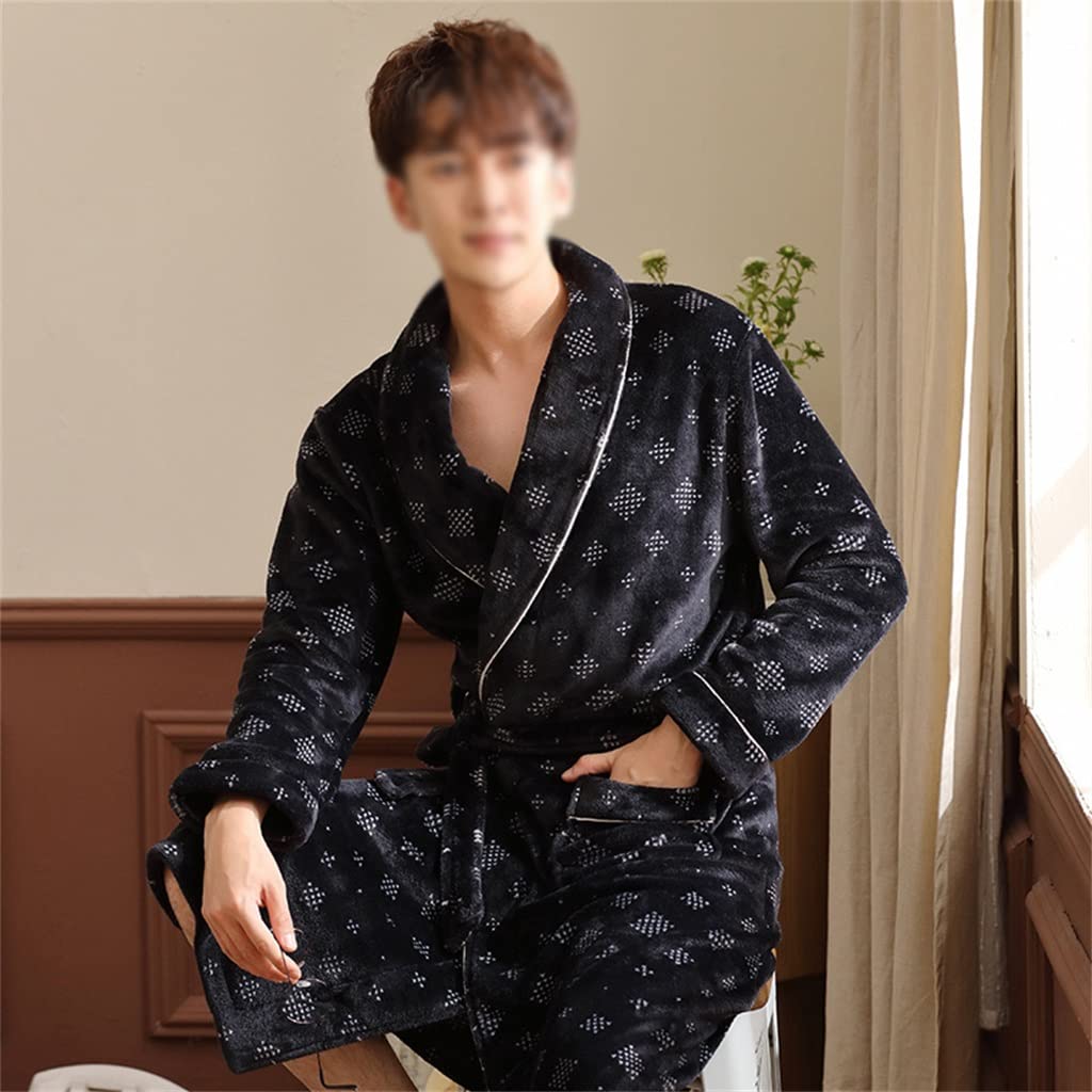 MMLLZEL Extra Long Winter Warm Bathrobe for Men - Soft Flannel Kimono Robe, Dressing Gown & Nightgown (Color A, Size M) - Perfect for Spa, Lounging & Cold Weather Comfort