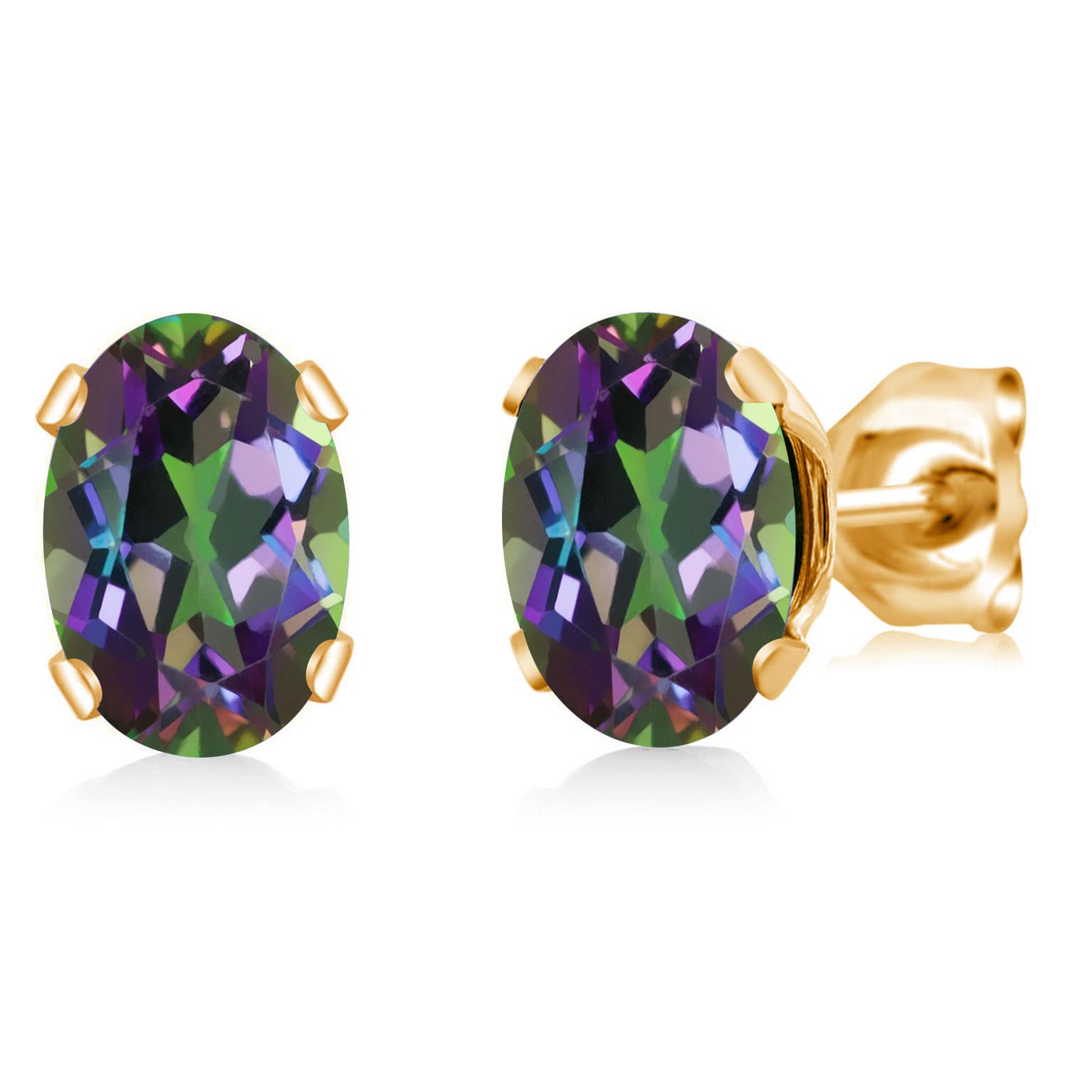 Green Mystic Topaz Yellow Gold Plated Stud Earrings for Women & Men – 1.90 Cttw Oval 7x5mm Gemstone Jewelry | Perfect for Weddings, Parties & Everyday Elegance