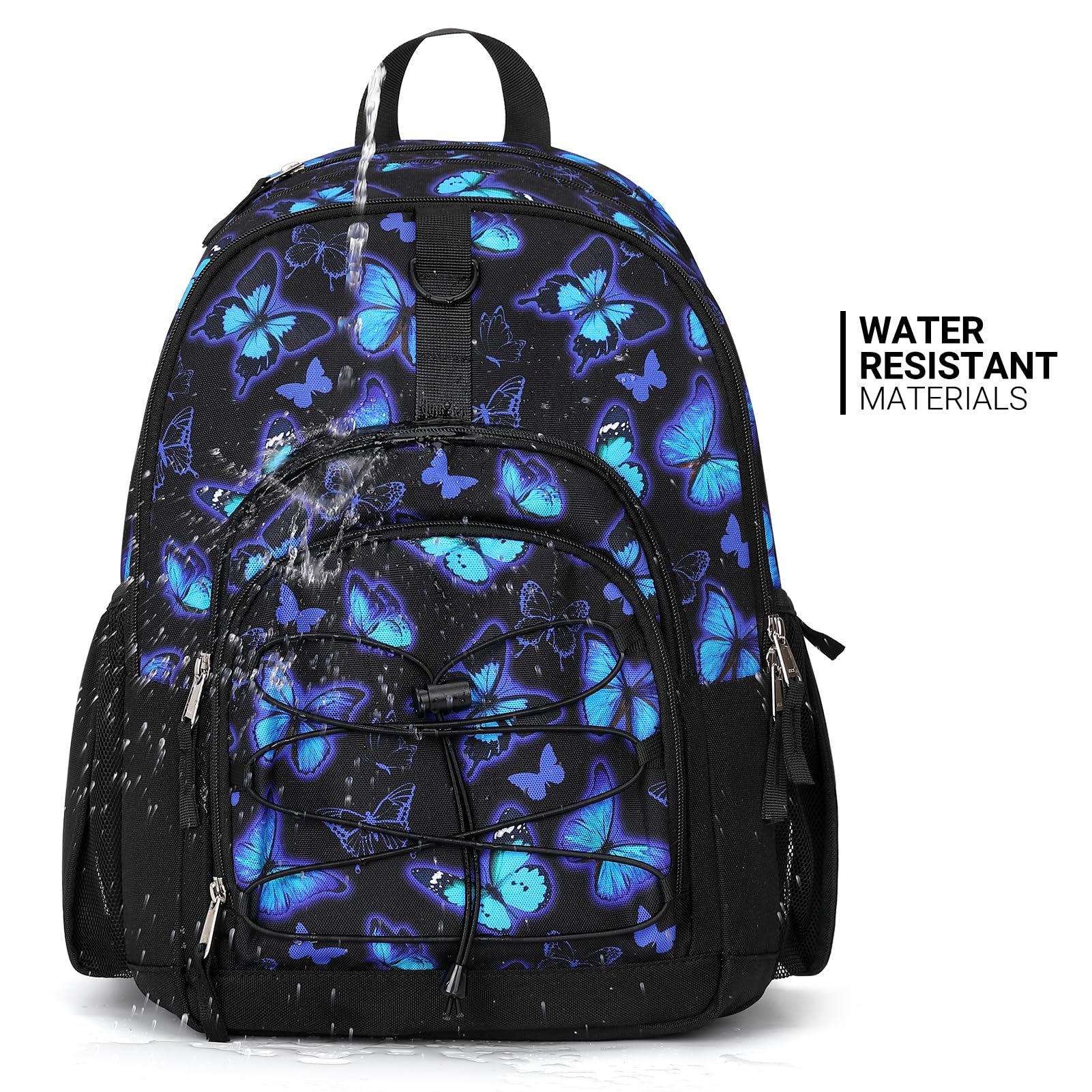 ZORFIN Kids Backpack for School & Travel - Multi Compartment Bookbag for Girls & Boys (Butterfly Black) - Perfect for Daily Use, Classroom, Outdoor Adventures & Weekend Trips