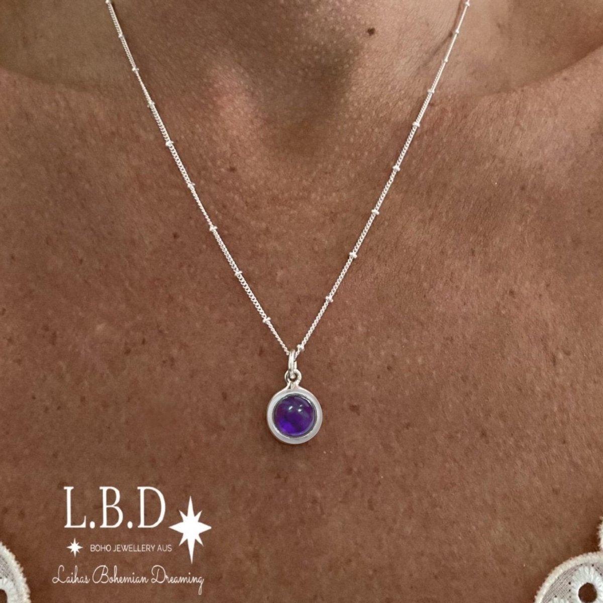 Laihas Mini Round Classic Chic Amethyst Necklace - Elegant Purple Gemstone Jewelry for Women | Perfect for Date Night, Wedding & Special Occasions