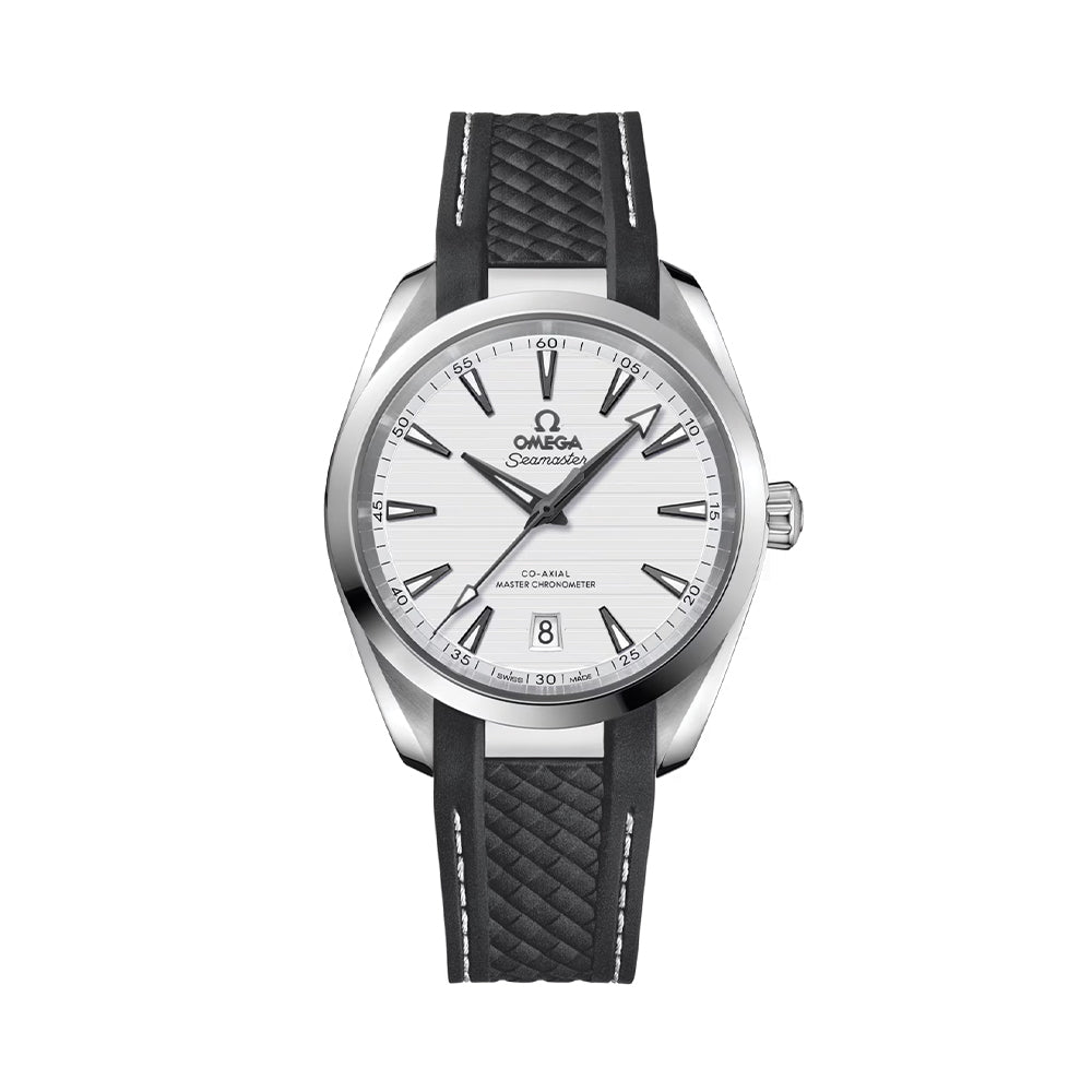 Omega Seamaster Aqua Terra 150M Co-Axial Master Chronometer 38mm Men's Watch - Silver Dial on Black Rubber Strap | Luxury Dive Watch for Swimming, Sailing & Everyday Wear