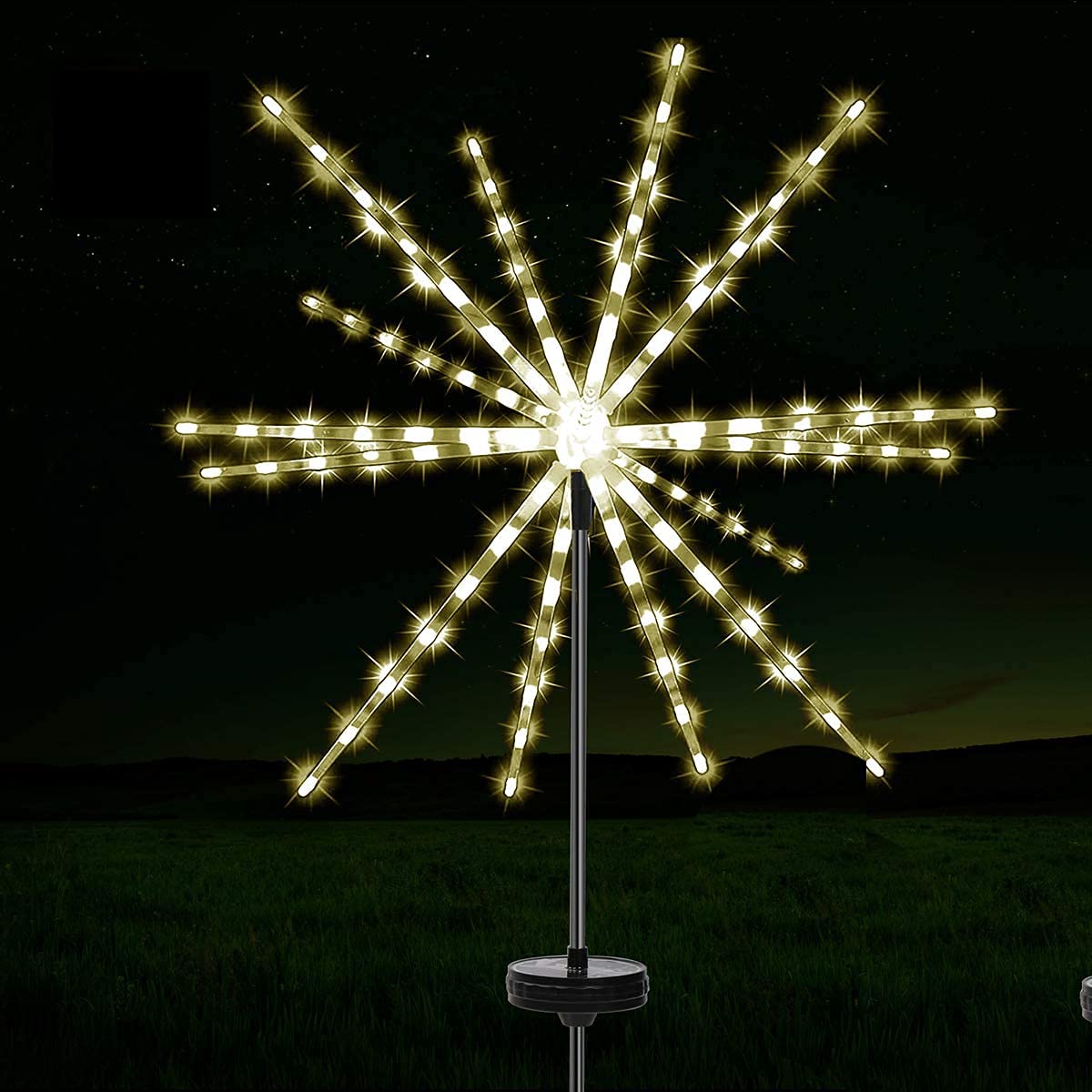 1 Pack Solar Firework Meteor Lights - Outdoor Solar Garden Lights with 8 Modes, Remote Control Decorative Starburst Lights for Lawn, Patio, Yard (Warm White) | Perfect for Landscape Lighting, Backyard Decor, and Holiday Party Ambience