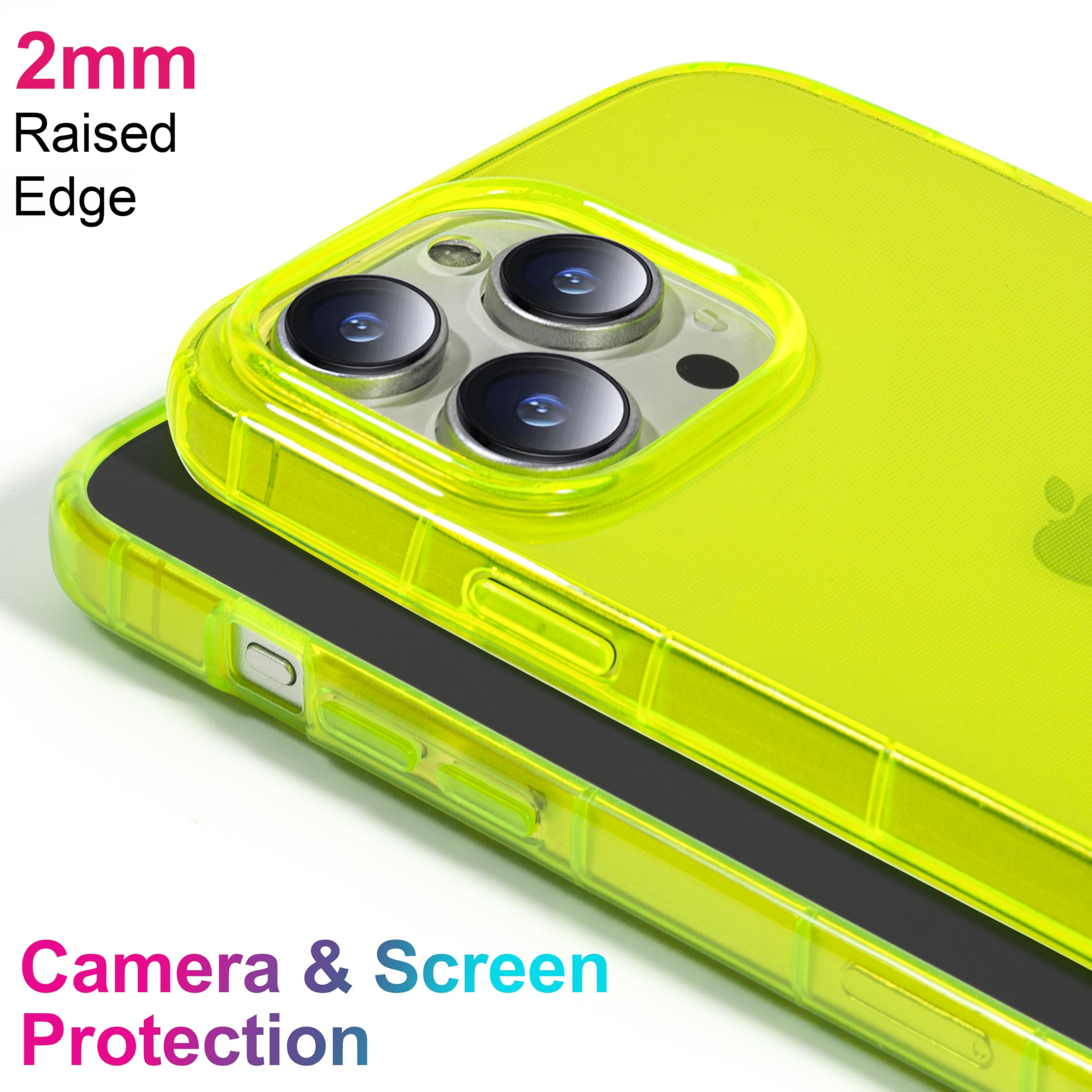 Fluorescent Yellow iPhone 15 Pro Max Case - Slim Soft Transparent Bumper Edge Cover for 6.7 Inch | Flexible Stylish Protective Phone Case (Neon Green) | Perfect for Gym, Outdoor & Night Visibility