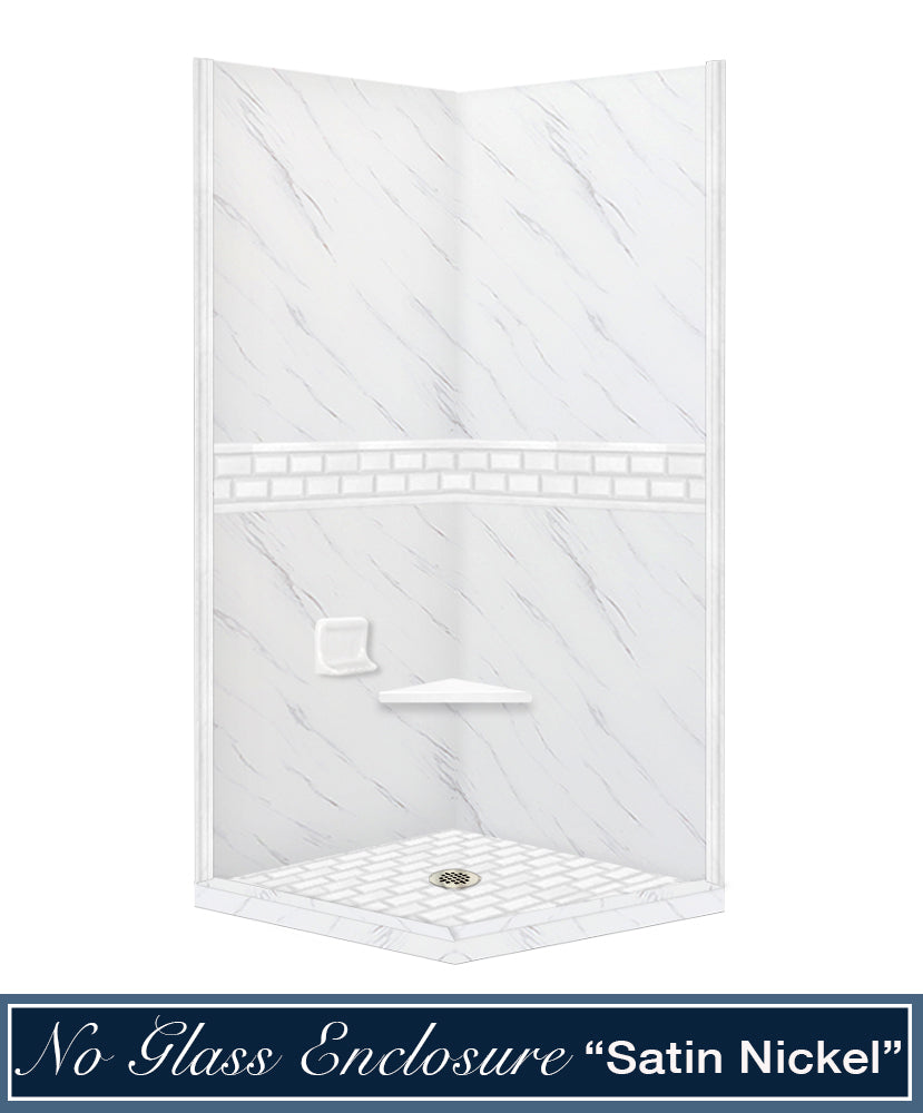 Carrara Marble Subway Tile Corner Shower Enclosure Kit - Waterproof Bathroom Upgrade for Modern & Luxury Homes