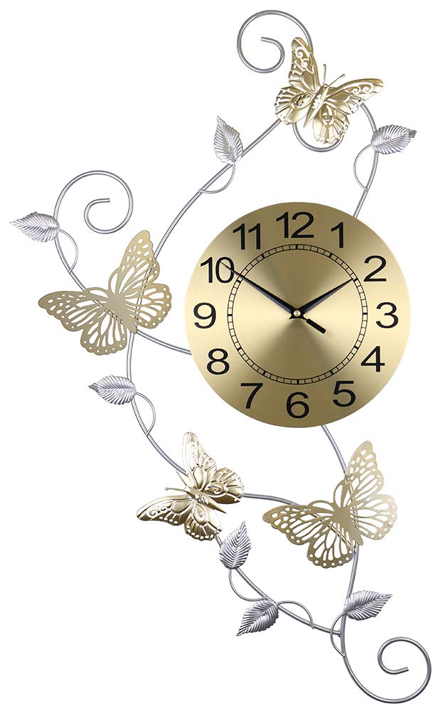 Elegant Round Wall Clock with Butterflies Design - 30 x 17 Inches - Perfect for Living Room, Bedroom & Office Decor - Silent Non-Ticking Home Wall Clock