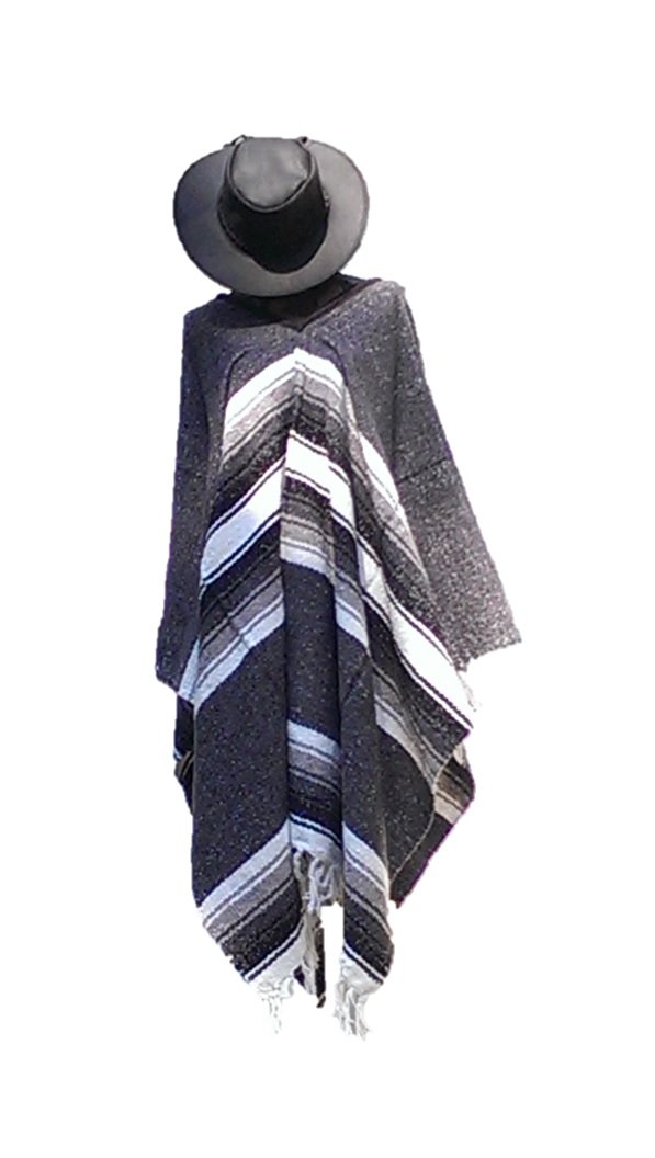 Sharpshooter Clint Eastwood Western Black Cowboy Hat & Grey Poncho Set - Vintage Cowboy Costume for Halloween, Cosplay, Western Theme Parties and Movie Reenactments