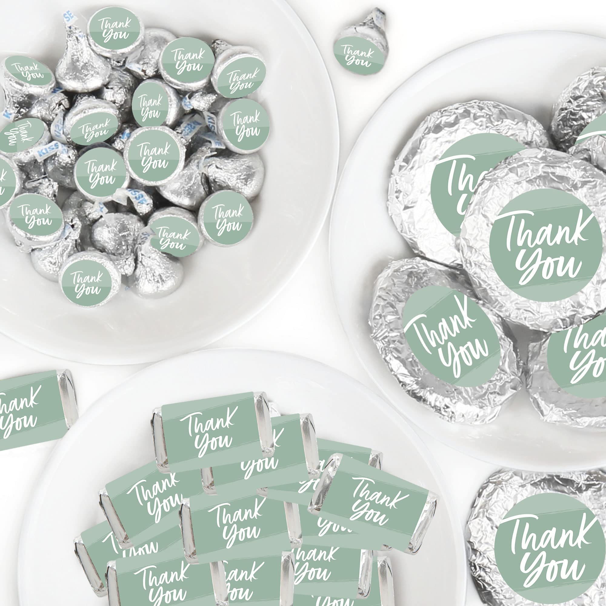 Elegant Sage Green Mini Candy Bar Wrappers & Circle Stickers - 304-Piece Party Favor Kit for Weddings, Baby Showers & Birthday Celebrations
