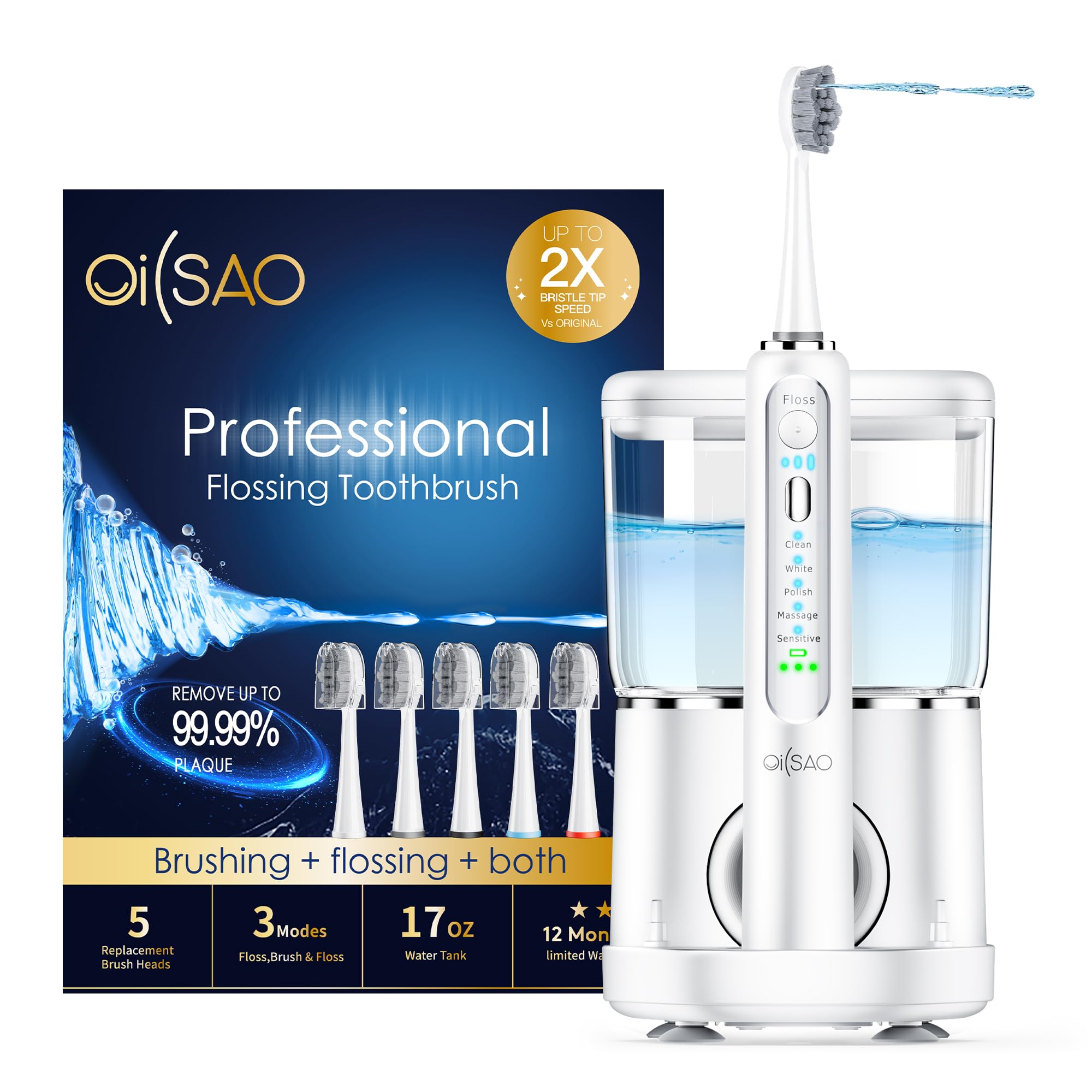 Professional Electric Toothbrush with Water Flosser - 2-in-1 Oral Care Combo for Teeth Cleaning & Gum Health | Rechargeable Toothbrush & Dental Irrigator | Perfect for Travel & Home Use (White)