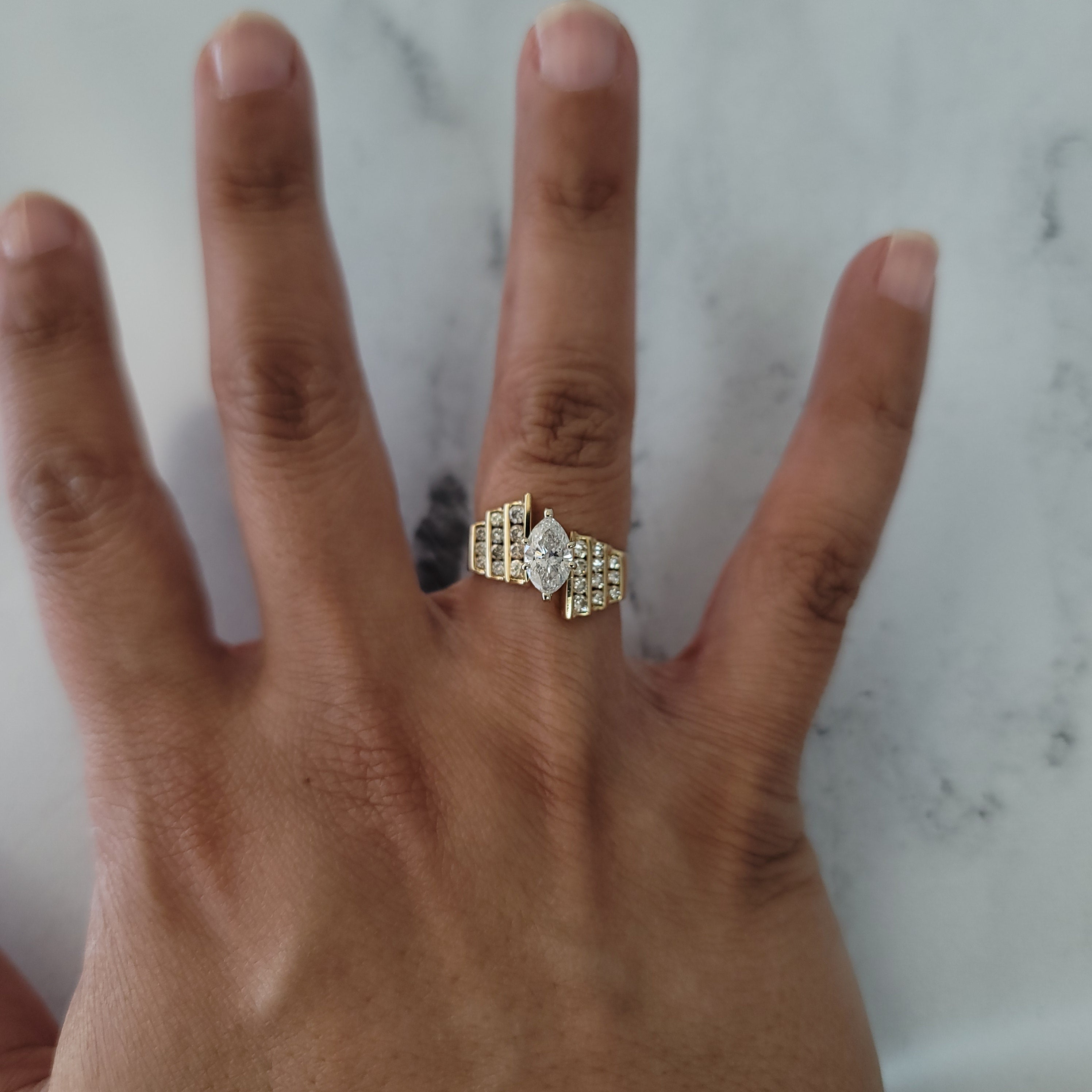 Exquisite Marquise Diamond Engagement Ring with Diamond Accents - Perfect for Proposals, Anniversaries & Special Occasions