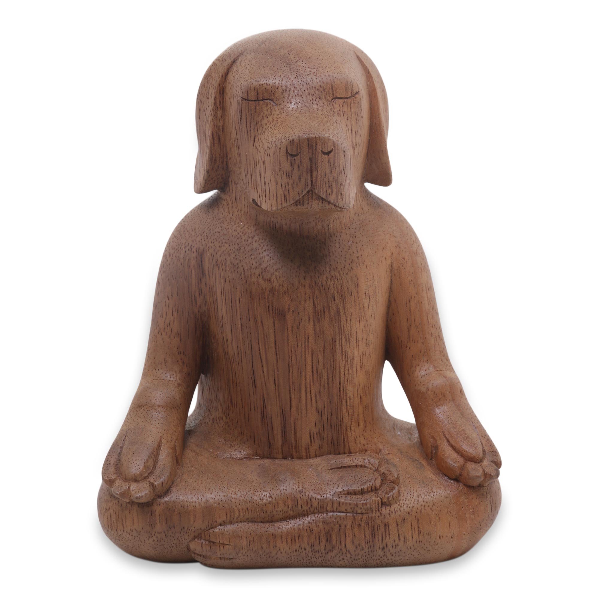 Handmade Beagle Wood Sculpture - Unique Yoga Dog Statue for Home Decor, Meditation & Yoga Room | NOVICA