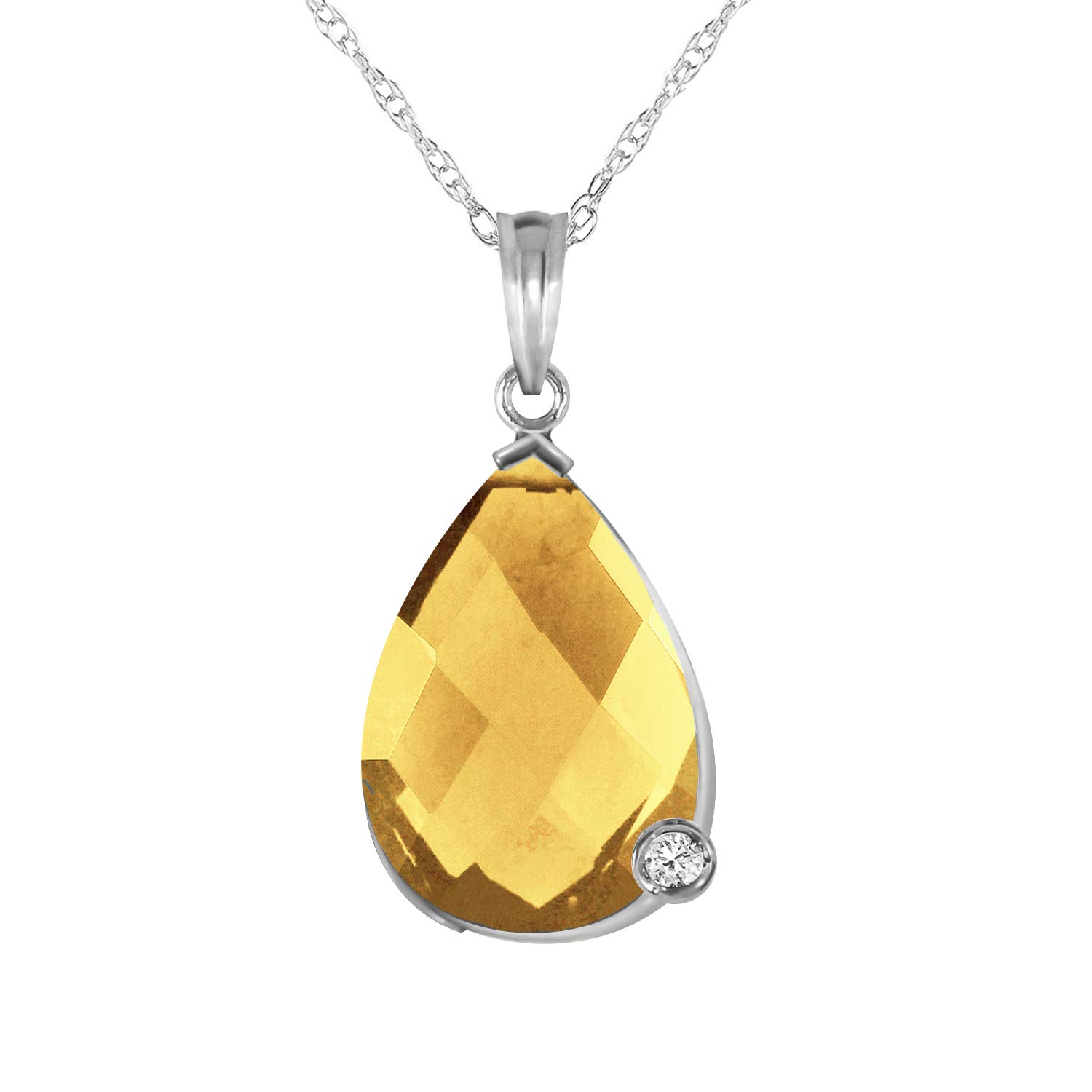 14K Solid White Gold Necklace with 5.04 Carat Natural Citrine & Diamond Pendant - Elegant Briolette Checkerboard Cut Gemstone Jewelry for Women, Perfect for Weddings, Anniversaries & Special Occasions