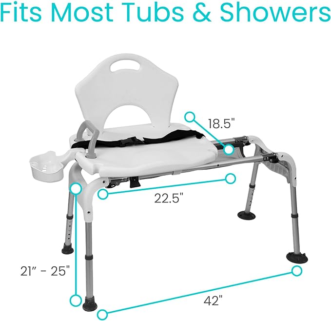 Sliding Shower Chair for Elderly & Disabled - Adjustable Bath Seat with Non-Slip Legs - Ideal for Bathroom Safety & Mobility Assistance
