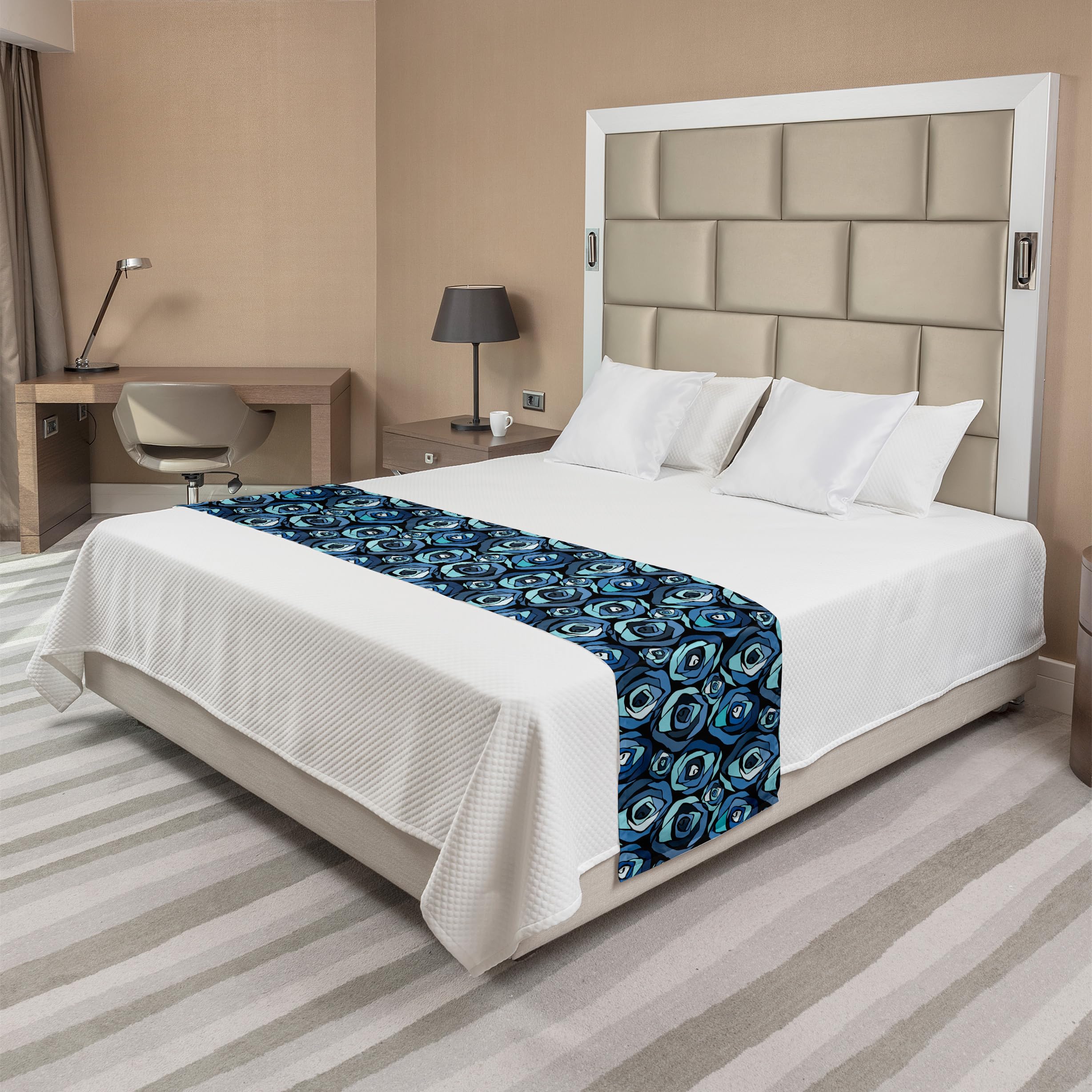 Ambesonne Floral Bed Runner - Modern Abstract Flower Design with Aqua Rose Petals, Decorative Bed Scarf for Home, Hotel & Guest Room Decor - Perfect for Bedroom Styling and Luxury Interior Accents
