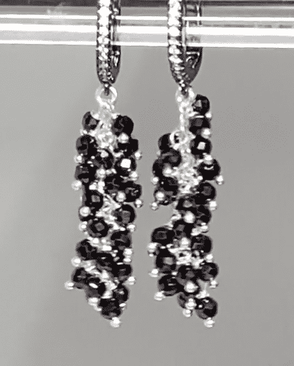 Black Cluster Earrings Sterling Silver - Mystic Black Spinel Dangle Earrings for Women | Elegant Gothic Jewelry for Evening Parties & Special Occasions