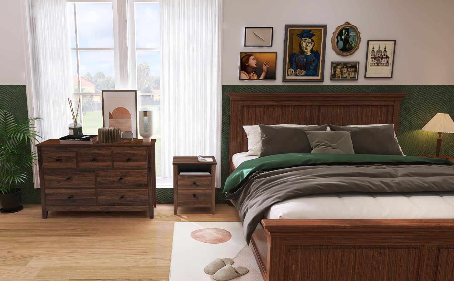 Vikiullf 3-Piece Wooden Dresser and Nightstand Set - 7-Drawer Dresser & 2-Drawer Nightstands, Brown Wood Grain Bedroom Furniture for Master Bedroom, Guest Room or Dorm