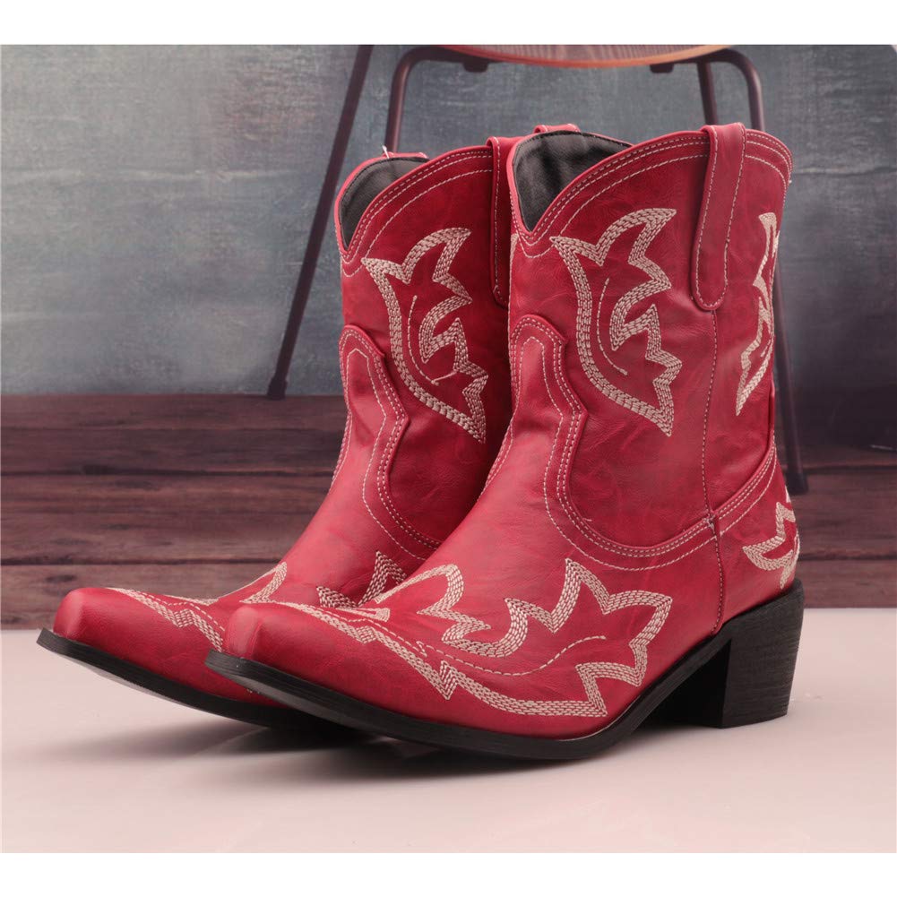 SO SIMPOK Women's Classic Cowgirl Boots - Retro Western Ankle Boots with Embroidery | Perfect for Country Dancing, Rodeo Events & Vintage Fashion Outfits