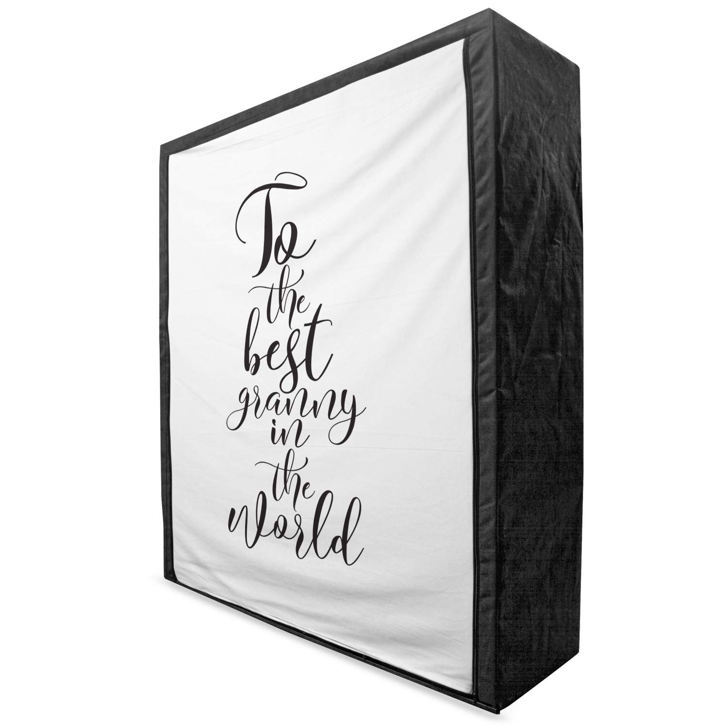 Ambesonne Grandma Portable Fabric Wardrobe - Best Grandmother in World Monochrome Hand Lettering Design - 59 Inch Clothing Organizer with Shelves - Black & White Storage Closet for Bedroom, Closet, Dorm or Travel