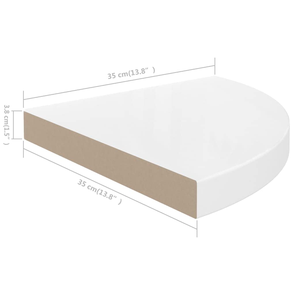 vidaXL Floating Corner Shelf - Modern Wall Mounted Display Shelf for Books, DVDs, CDs & Photo Frames - High Gloss White MDF - Perfect for Living Room, Bedroom & Office Decor