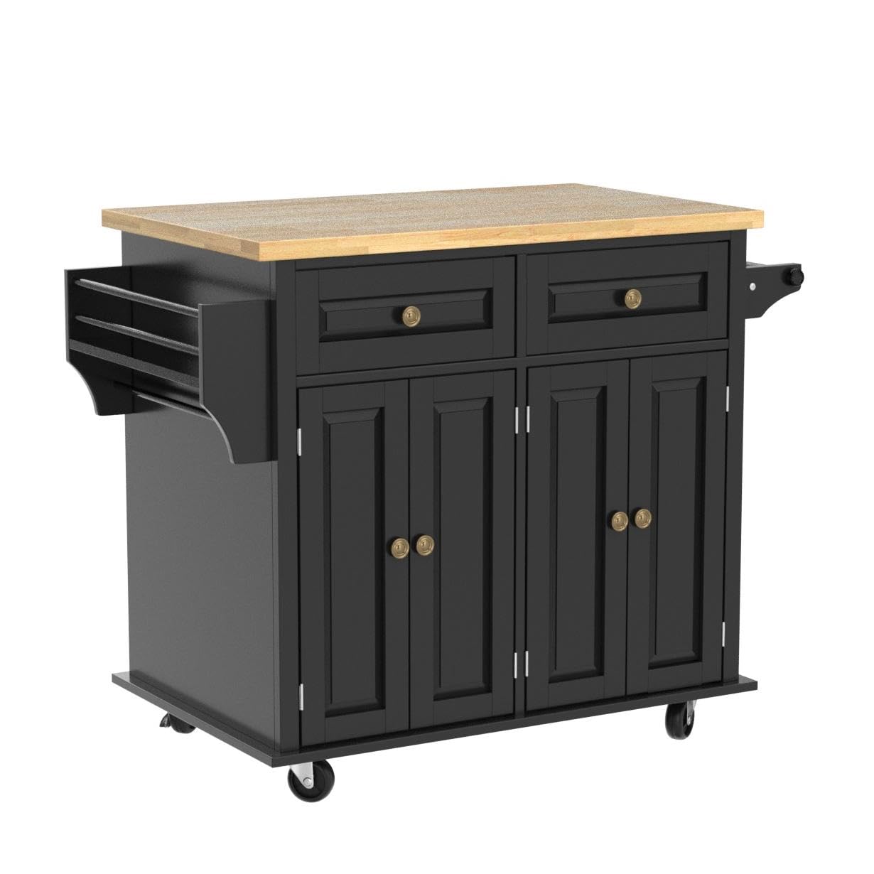 Portable Kitchen Island Cart with Wheels & Storage - Rustic Wood Block for Home Cooking