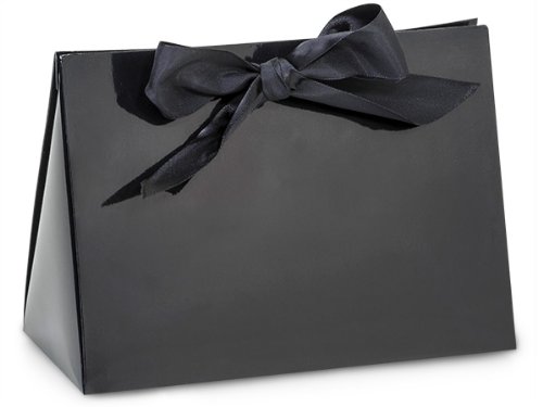 Premium Black Glossy Purse Tote Gift Bags - 8x3.5x5.5 Inches Large Size (100 Pack) - Elegant Party Favor Bags for Weddings, Baby Showers & Birthday Gifts - WRAPS-835PUGBK