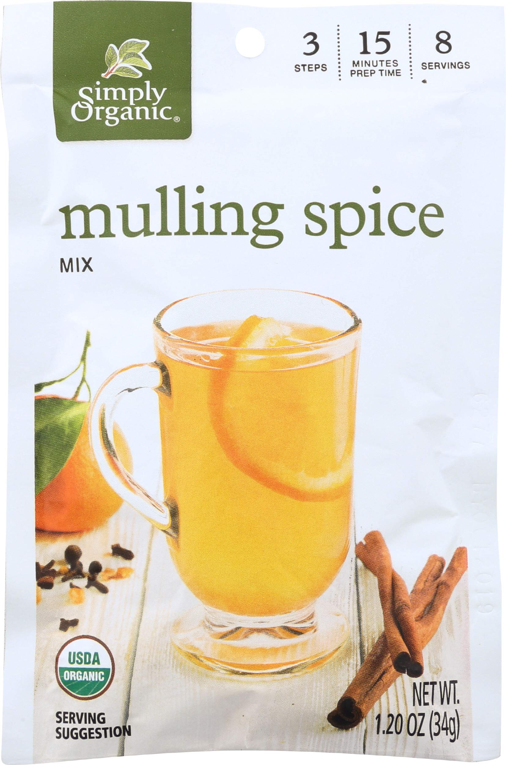 Organic Mulling Spice for Hot Drinks - Simply Organic, USDA Certified, Gluten-Free, 1.2 oz (Pack of 3) - Perfect for Christmas Cider, Holiday Punch & Winter Beverages