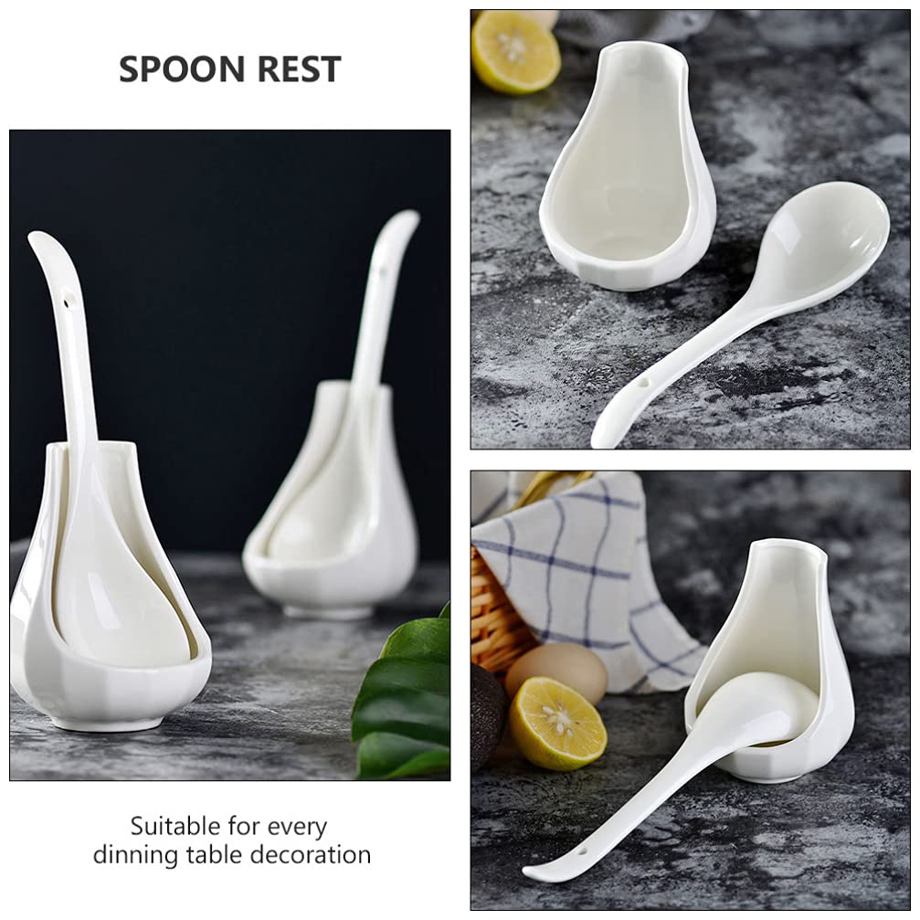 2-Pack Ceramic Spoon Rest Set - Durable Kitchen Utensil Holder for Soup & Cooking Spoons - Stylish Tableware Organizer for Countertop, Dining Table & Kitchen Storage - Perfect for Cooking, Serving & Entertaining