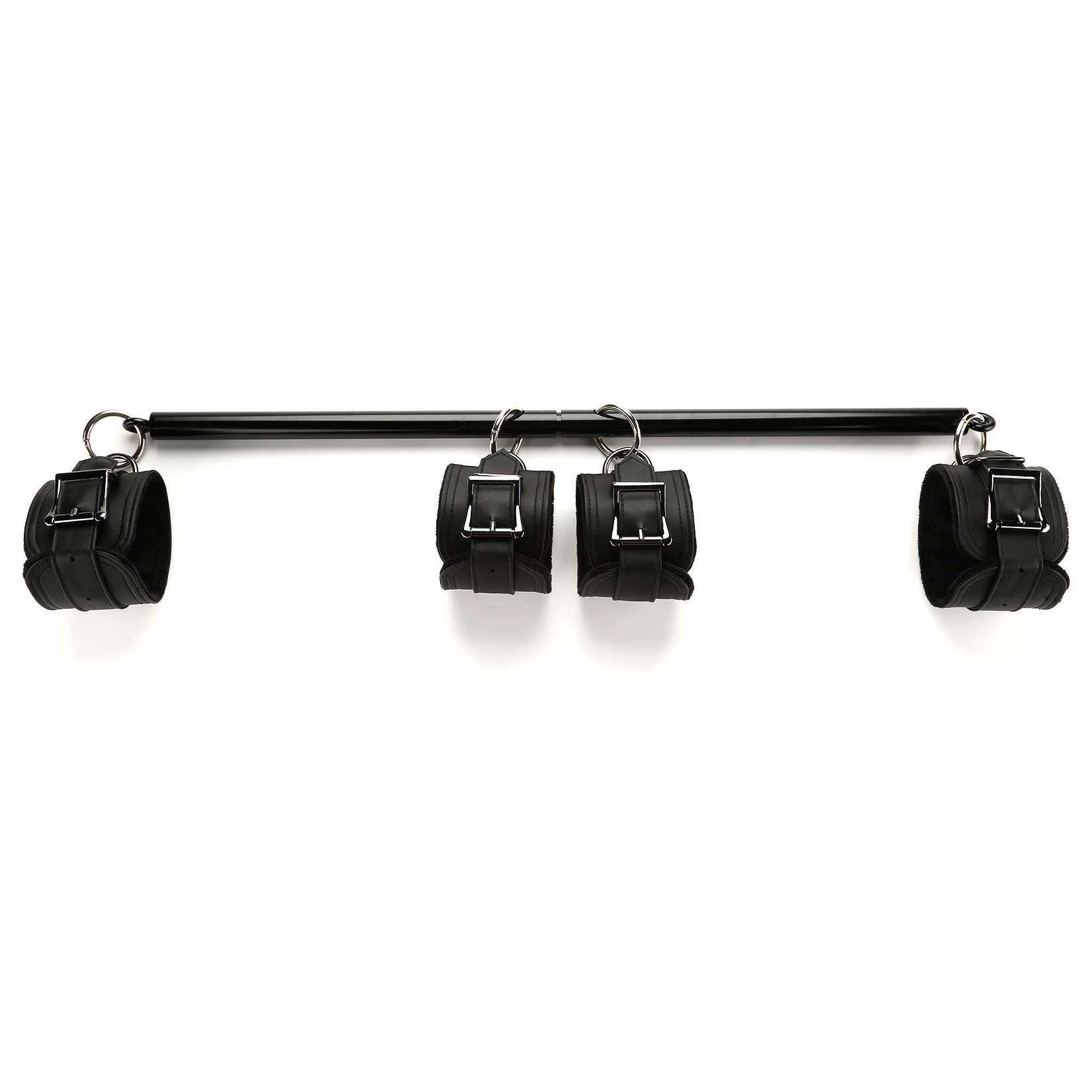 Expandable Spreader Bar with 4 Adjustable Pink Fur Straps - Home Gym Equipment for Strength Training, Yoga & Pilates - Includes Flocked Storage Bag (Black Kit) - Perfect for Indoor Workouts & Home Fitness