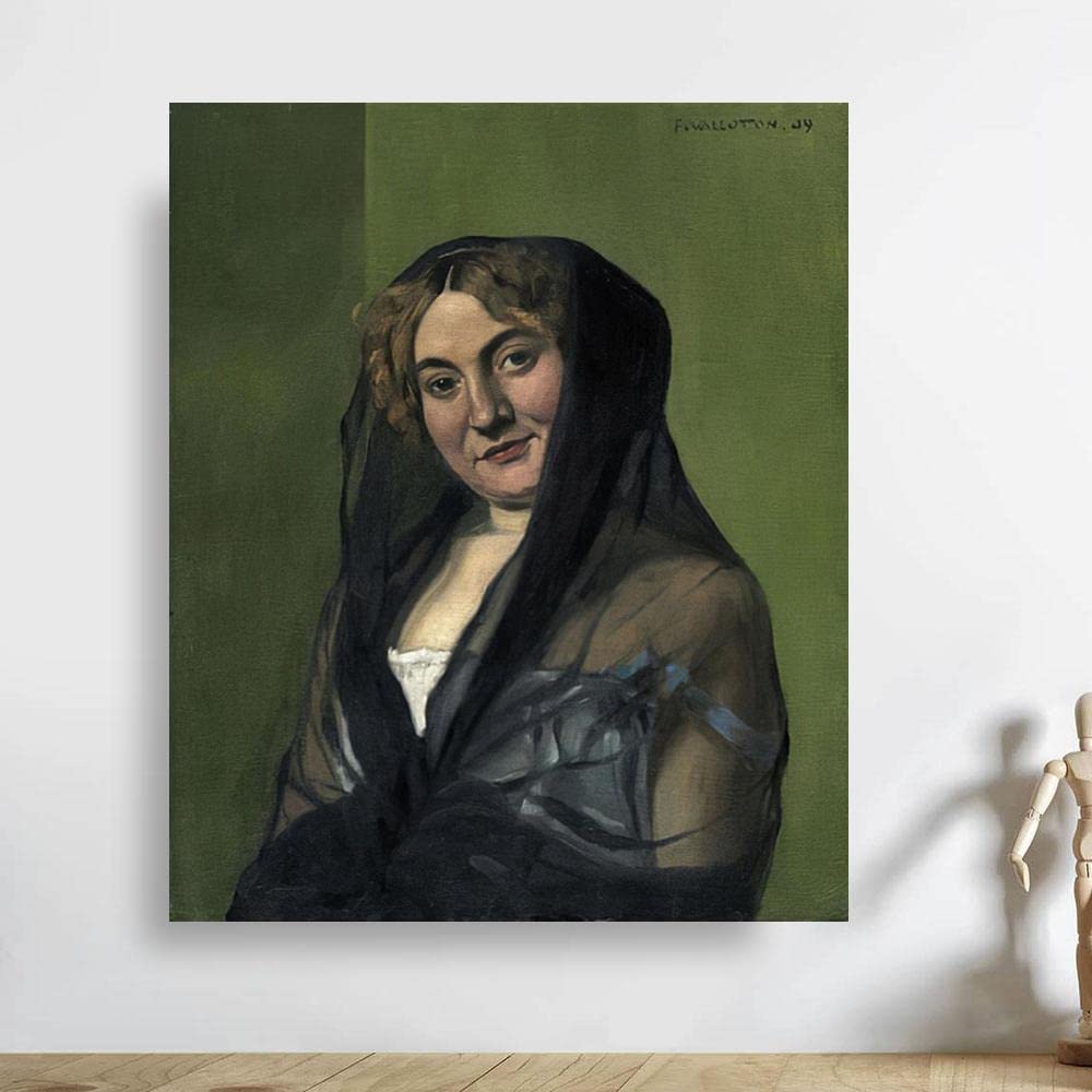 AMANUO Felix Vallotton Hand Painted Oil Painting - 30x36 inch (75x90 cm) Portrait Canvas Wall Art of Young Blonde Woman Veiled in Black | J1225 | Home Decor, Office Decor, Gift for Art Lovers