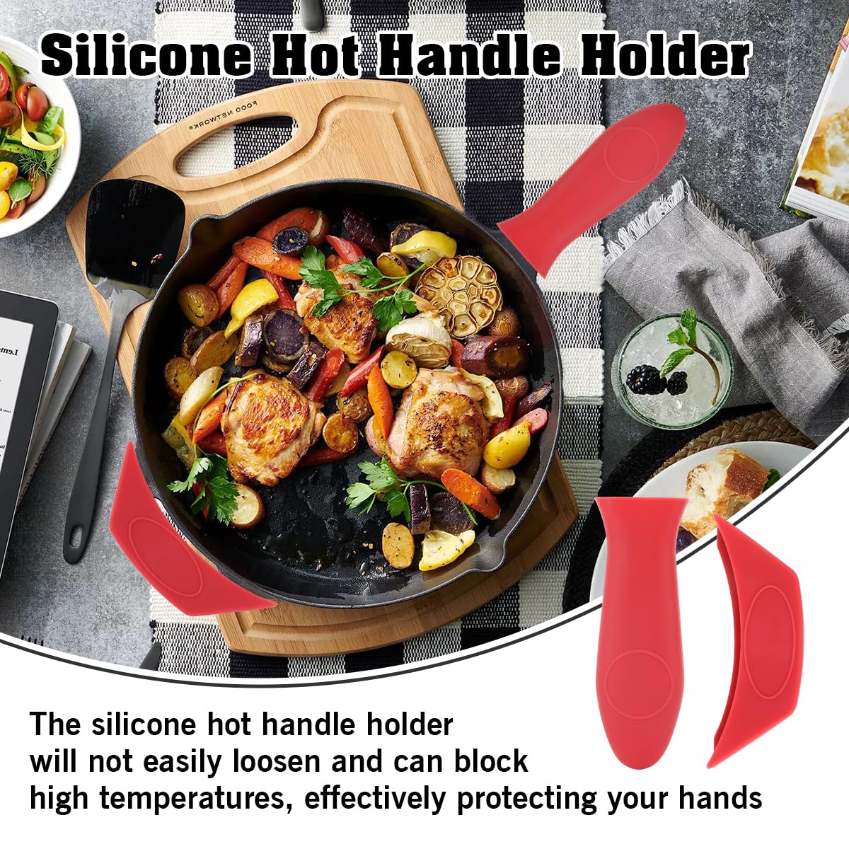 Heat Resistant Silicone Pot Handle Covers (2-Pack) - Cast Iron Skillet Handle Protectors for Frying Pans, Griddles & Cookware - Perfect for Stovetop Cooking, Grilling & Kitchen Safety
