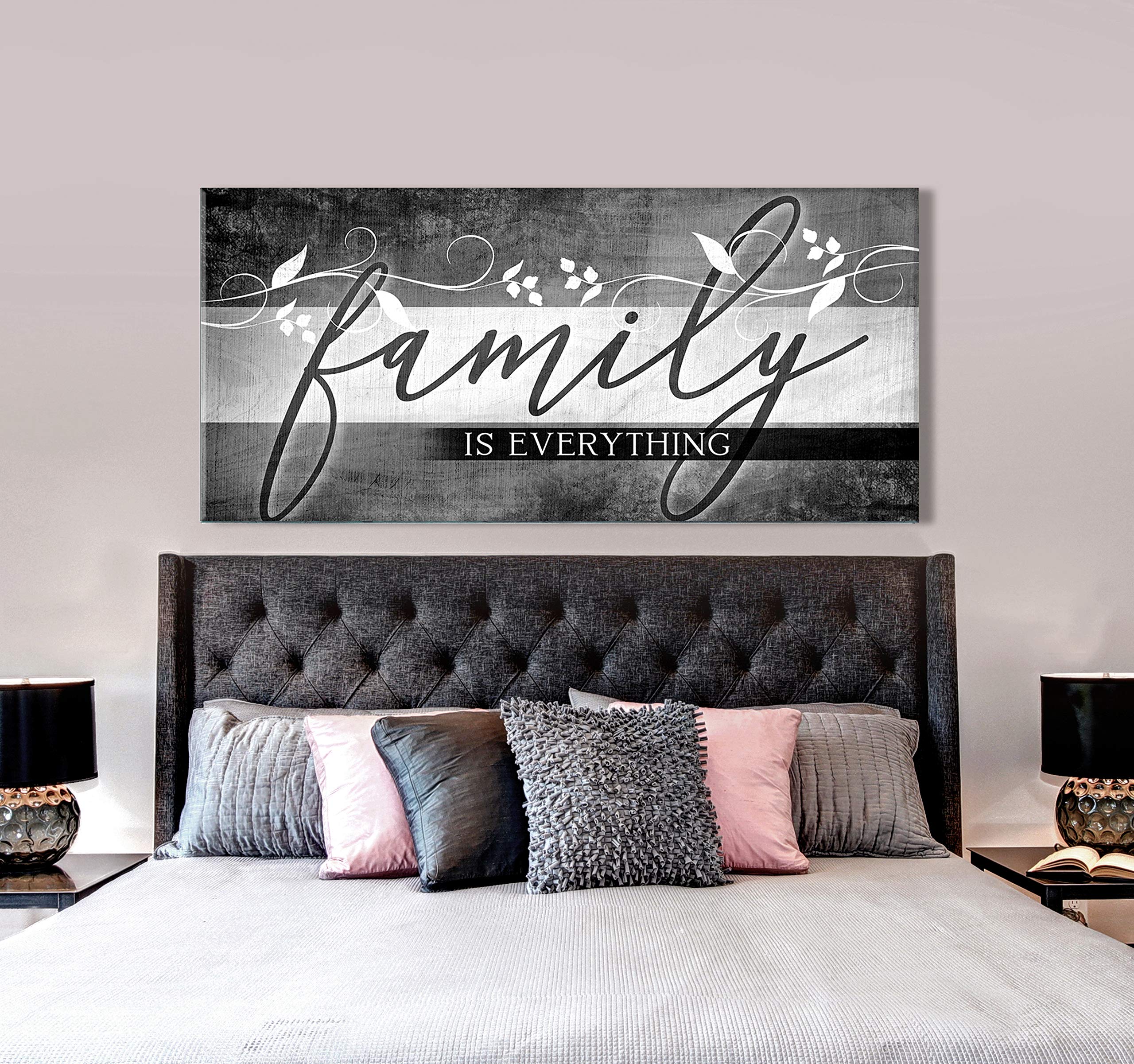 Family Is Everything Sign - Framed Wall Art Decor for Living Room, Farmhouse, Housewarming Gift - Large Canvas Print (60x27, Grey) - Perfect for Home Decor, Wedding Present & Cozy Interior Design