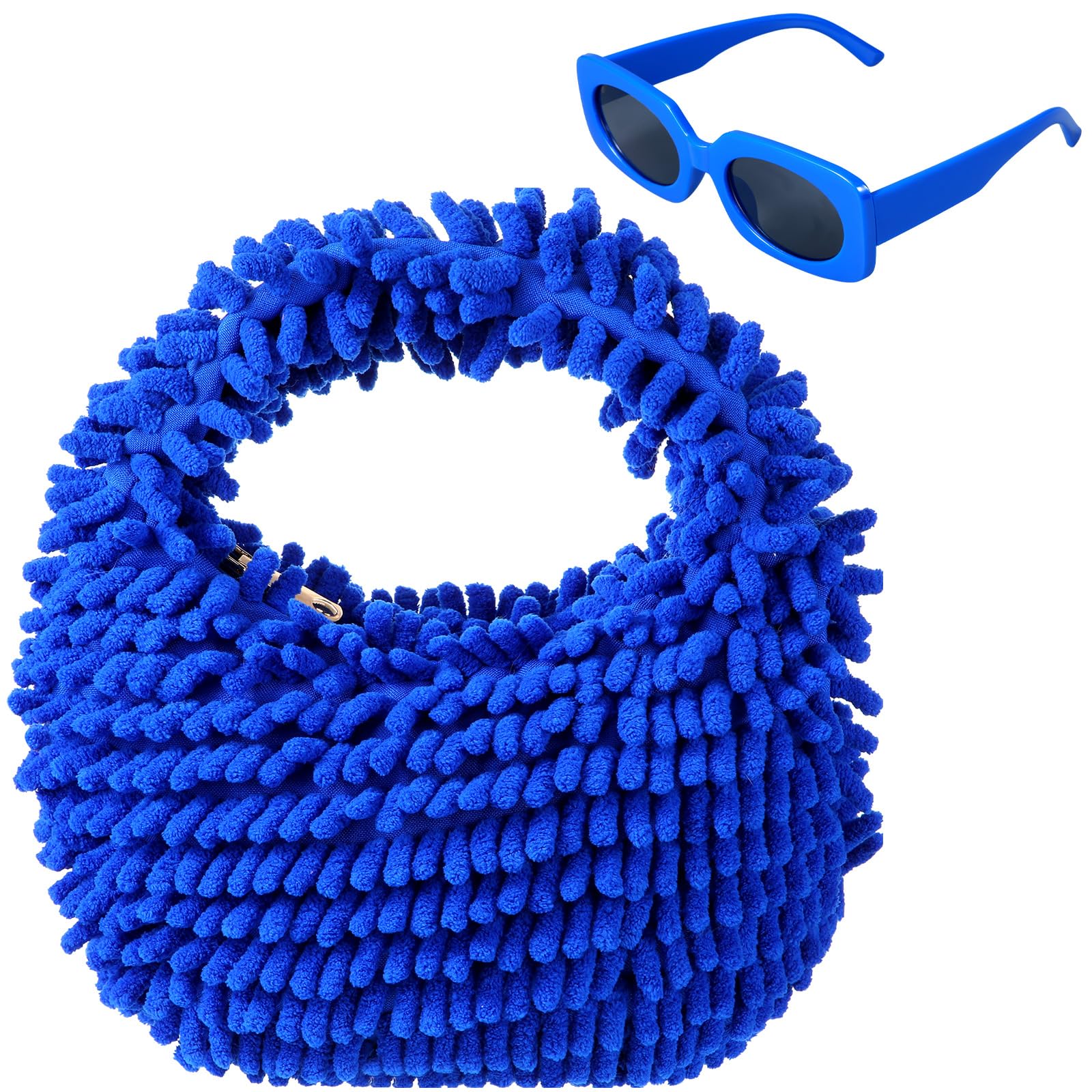 Kanayu 2-Piece Women's Neon Fuzzy Tote Bag & Retro Square Sunglasses Set - Trendy Accessories for Beach, Shopping, and Summer Outfits