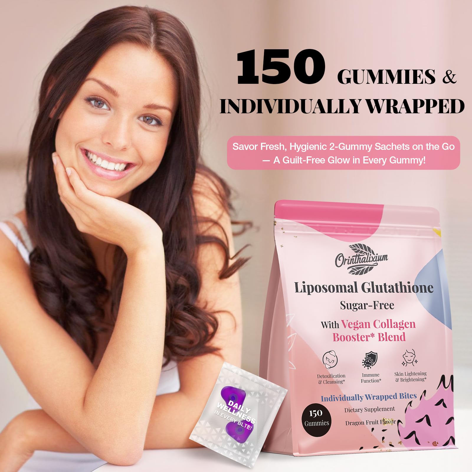 Liposomal Glutathione Gummies 1000MG - Sugar Free Antioxidant Supplement with Vitamin C & Vegan Collagen - Supports Liver Detox, Skin Health & Immune Boost - 150 Count for Daily Wellness & Beauty Routine