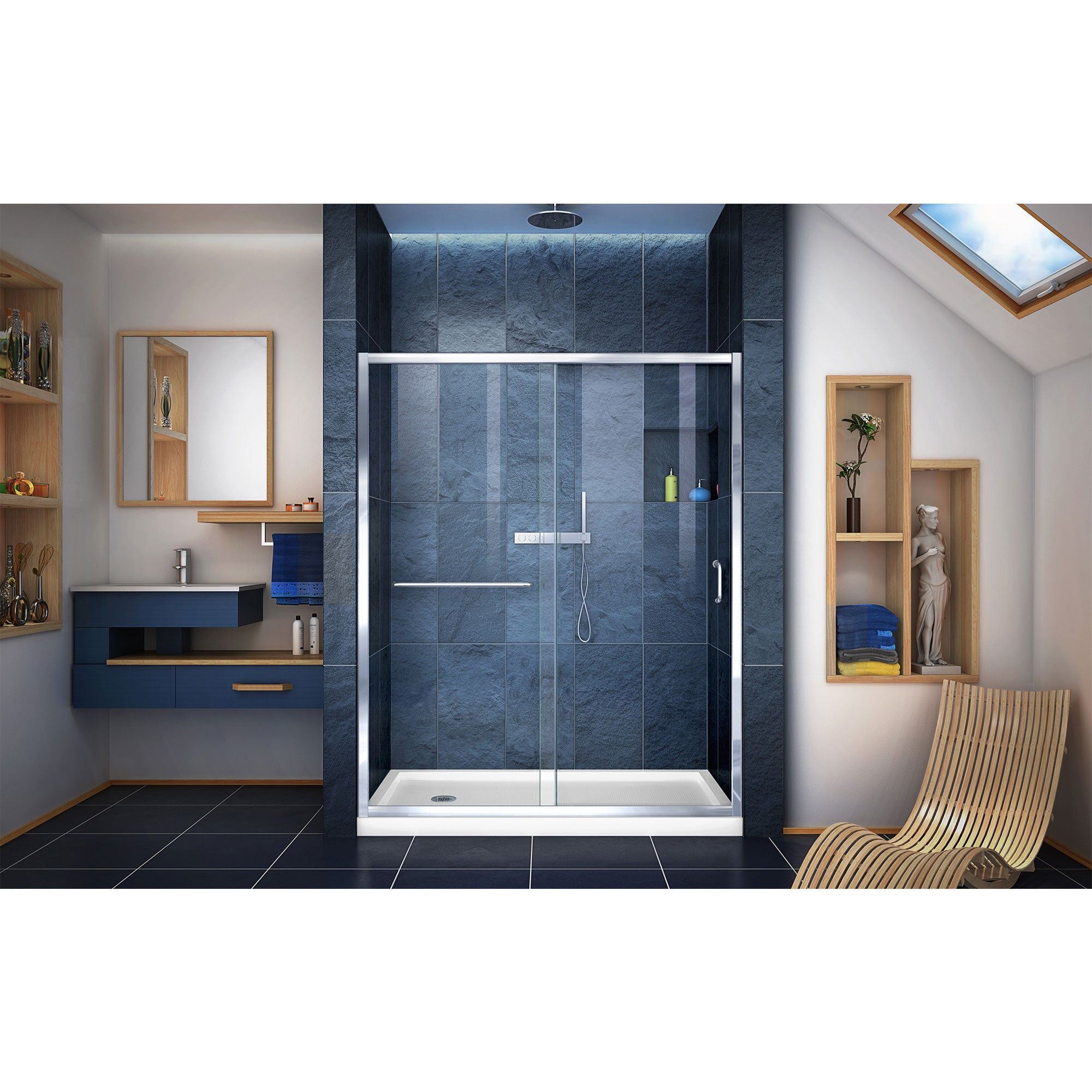 DreamLine Infinity Z 30x60x74.75 Inch Semi-Frameless Sliding Shower Door with SlimLine Base Kit - Clear Glass - Perfect for Modern Bathroom Renovations & Spa-Like Showers