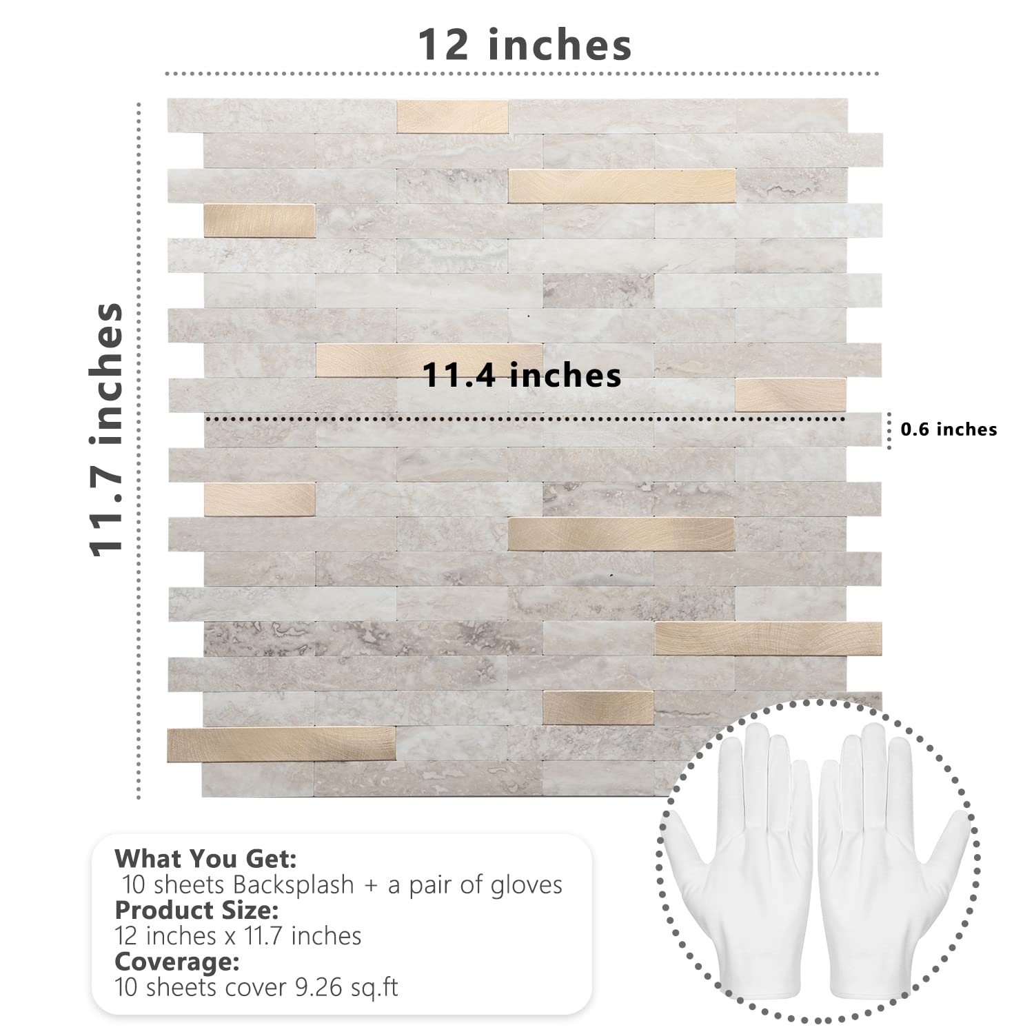 STICKGOO Peel and Stick Backsplash Tiles - 10 Pack Beige with Gold Metallic Finish - Self-Adhesive PVC Kitchen Wall Tile Backsplash - Easy DIY Installation for Kitchen, Bathroom & Laundry Room