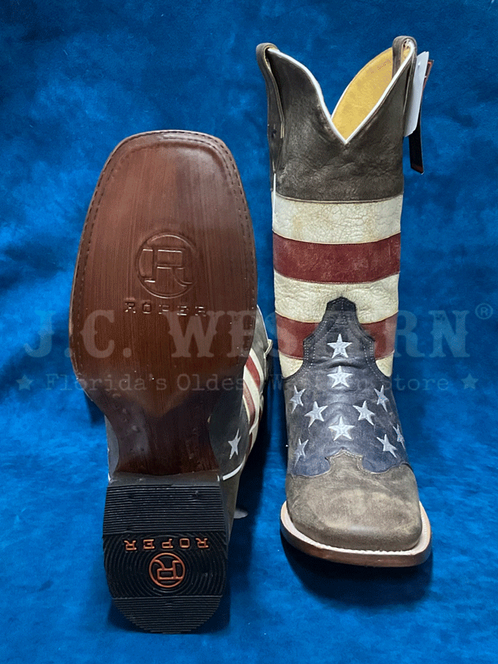 Roper Men's American Flag Cowboy Boots - Brown Leather Western Boots for Men, Comfortable Cowboy Work Boots for Rodeo, Country Music Festivals & Outdoor Activities