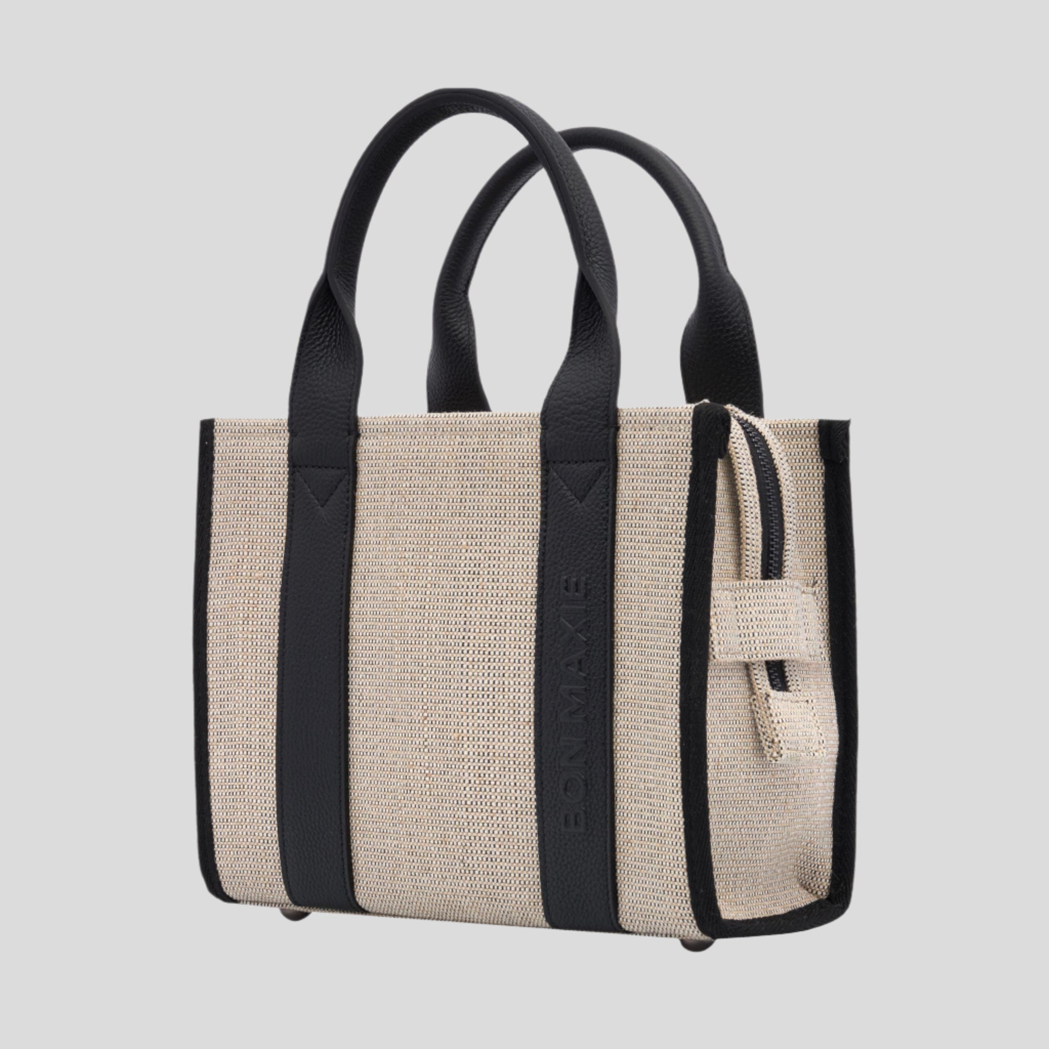 Stylish Micro Bon Vivant Structured Tote Bag - Premium Jute & Black Leather - Perfect for Work, Travel & Everyday Use