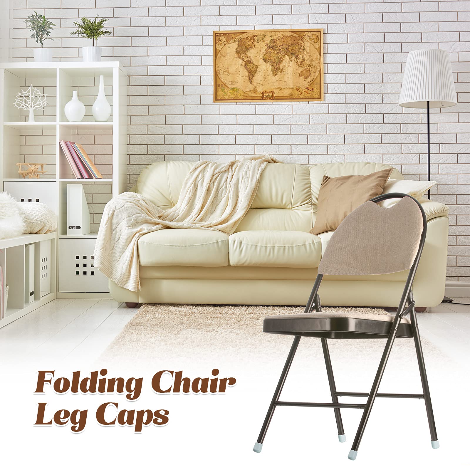72-Piece Heavy Duty Grey 7/8 Inch Folding Chair Leg Covers - Non-Marring Plastic Furniture Glides for Hardwood Floor Protection - Perfect for Dining Chairs, Office Chairs, and Event Seating