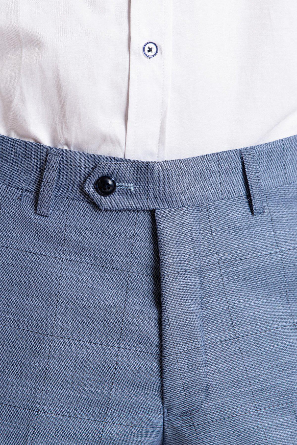SID Blue Grey Check Trousers for Men - Classic Plaid Dress Pants for Office, Business Casual & Formal Occasions