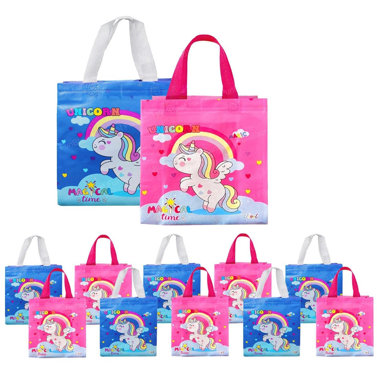 FunBlast 12-Pack Reusable Non-Woven Hand Carry Bags - Unicorn Themed Gift Bags for Birthday Parties, Return Gifts & Events | Eco-Friendly, Durable & Multi-Purpose Shopping Bags for Kids & Adults