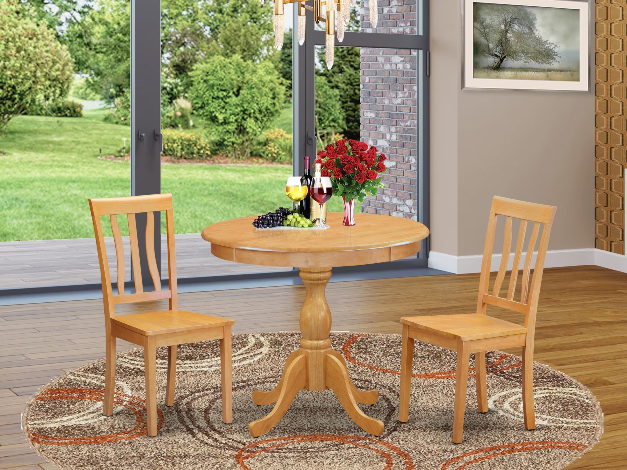 East West Furniture AMAN3-OAK-W 3-Piece Oak Dining Room Set with 36