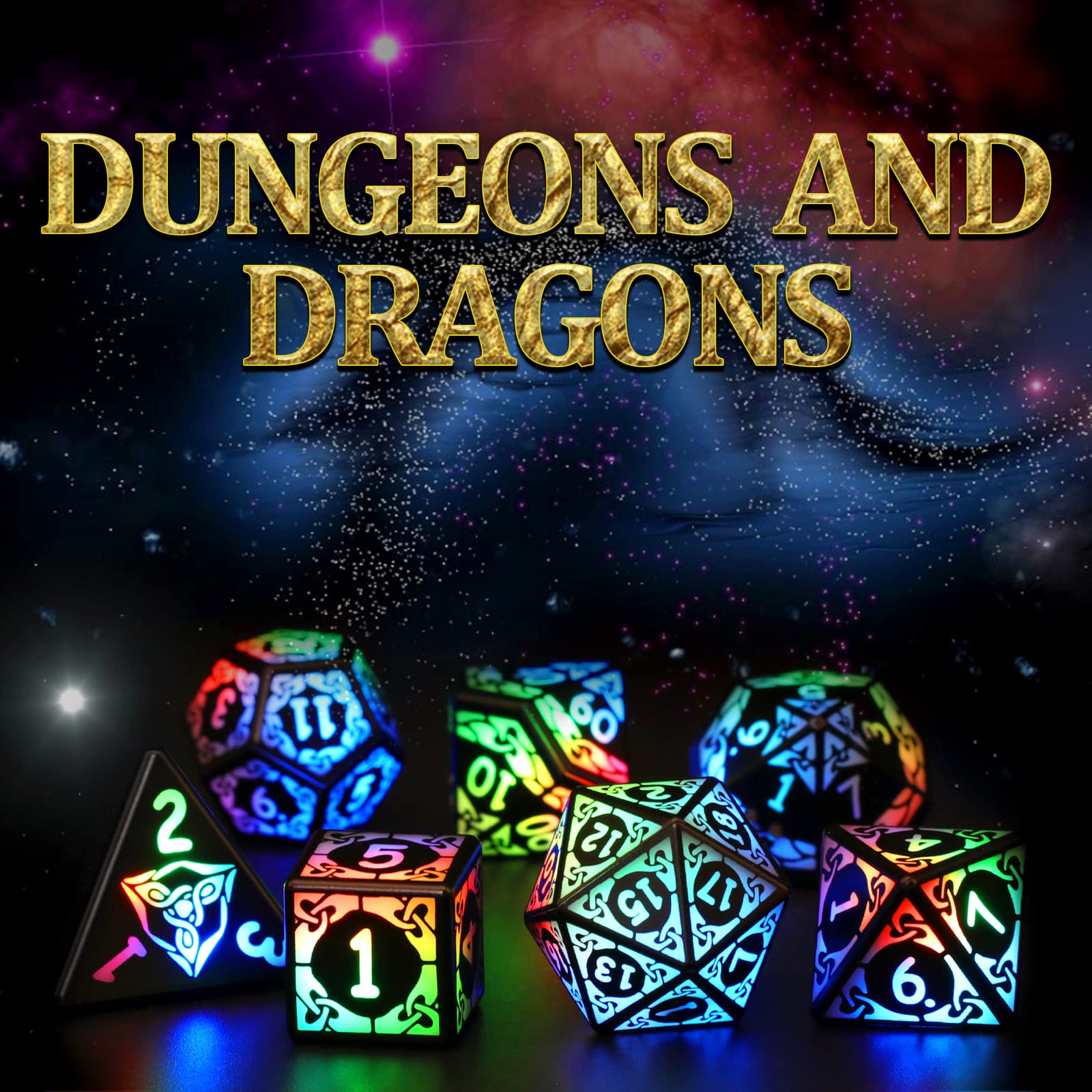 ZHOORQI LED Dice Set of 7 - Rechargeable DND Dice with USB Charging Box | Color-Changing RPG Dice for Dungeons & Dragons, Tabletop Games | Perfect for Night Gaming & D&D Campaigns