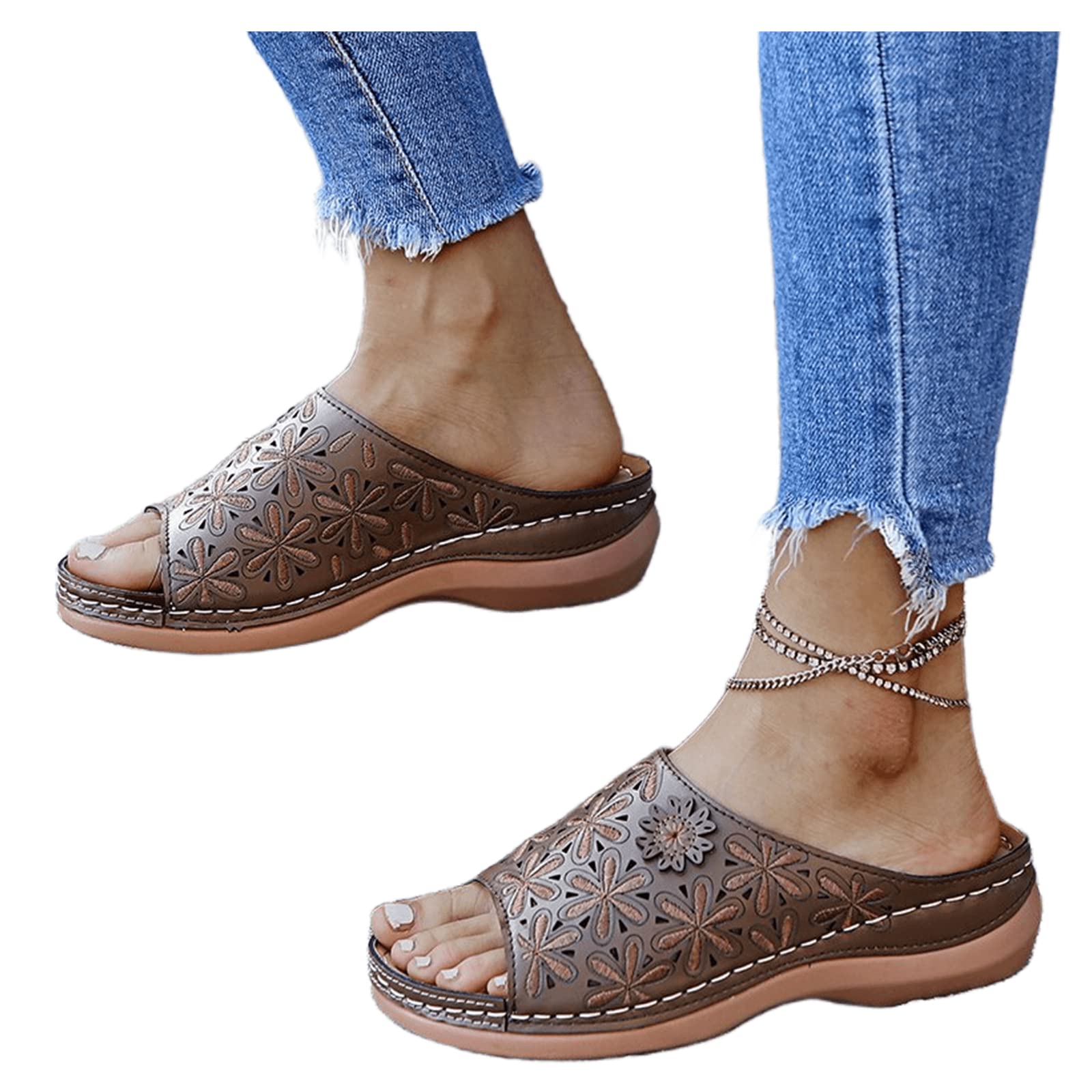 Lausiuoe Women's Orthotic Sandals - Comfortable Arch Support Slides for Summer - Dressy Orthopedic Sandals for Walking, Travel & Casual Wear