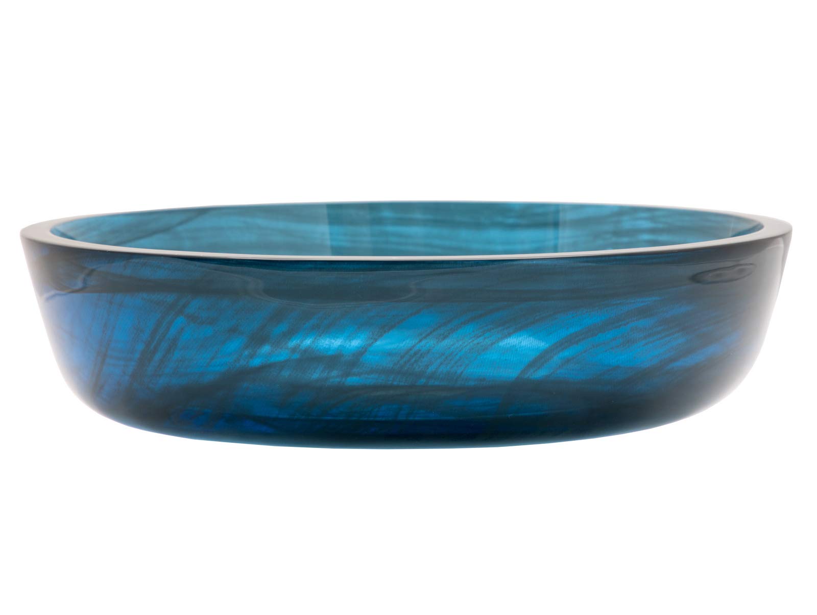 Transparent Dark Blue Mist Flat Bottom Glass Vessel Sink - Modern Bathroom Vanity Sink for Contemporary Home Decor