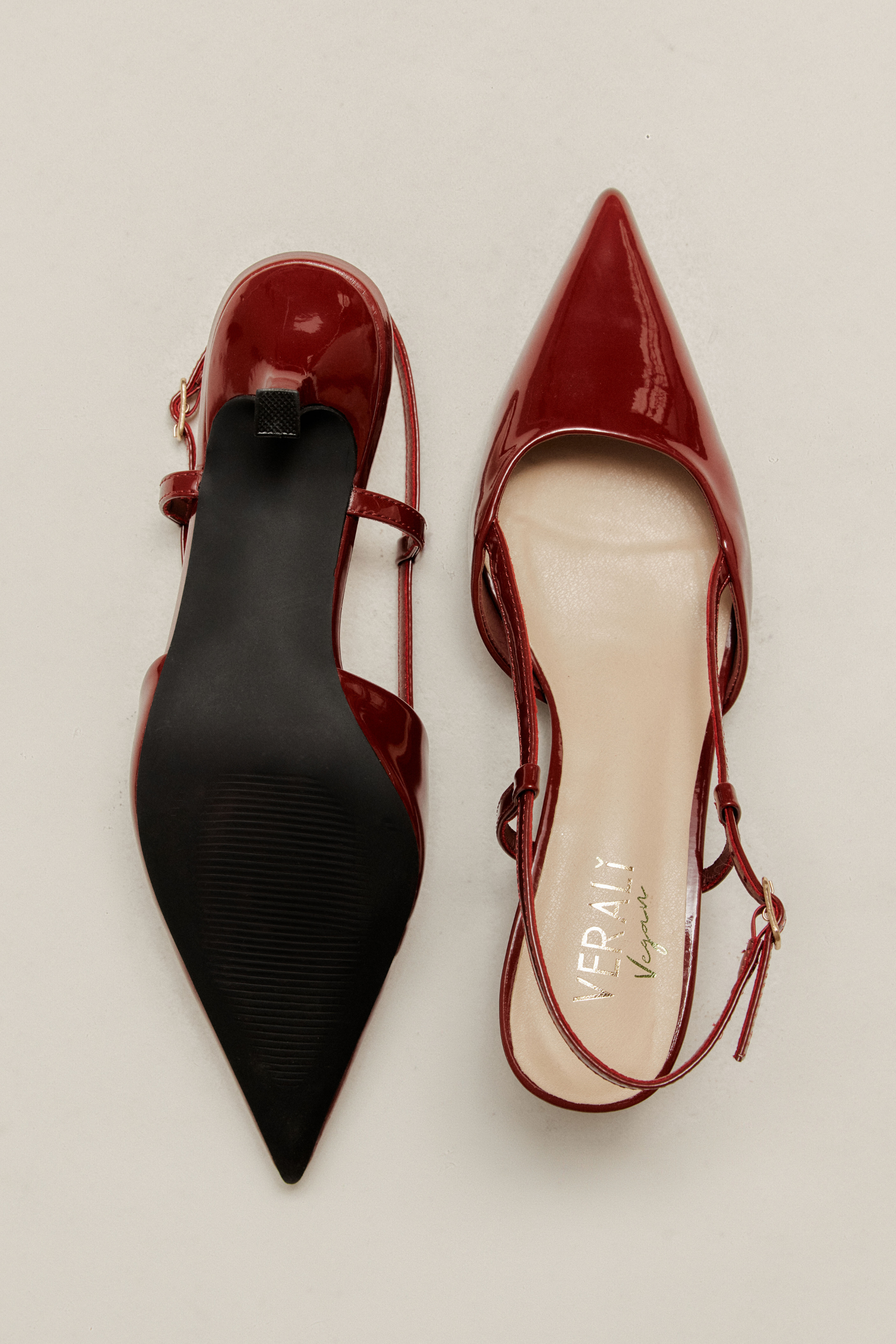 Lucas Women's Slingback Kitten Heels - Wine Red Patent Leather Low Heel Pumps for Work, Party & Special Occasions