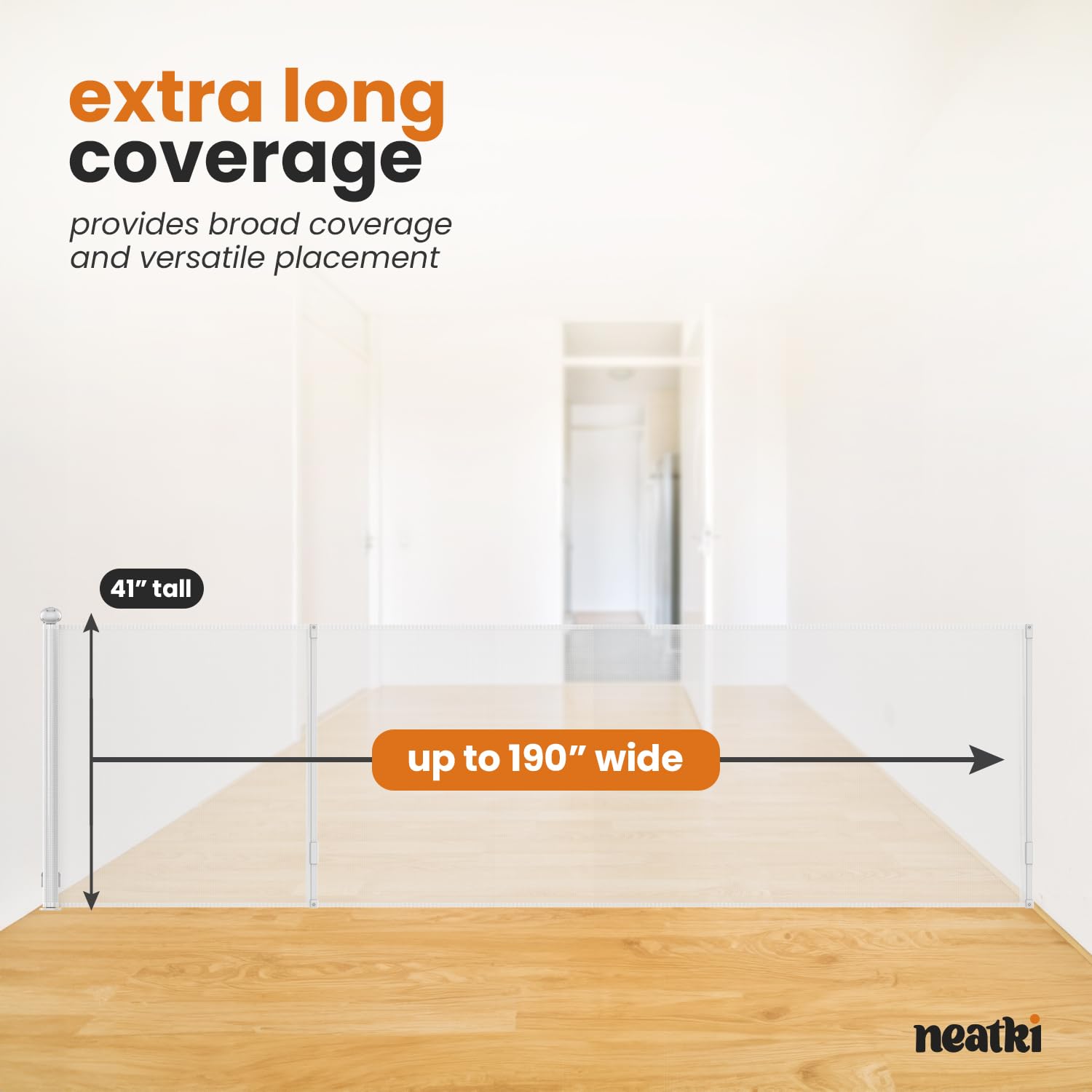 Neatki 190 x 42 Inches Extra Wide Retractable Baby Gate & Dog Gate for Stairs, Doorways, Hallways - Heavy Duty Indoor/Outdoor Safety Barrier with Double Lock System (White) - Perfect for Homes, Apartments, and Pet Owners