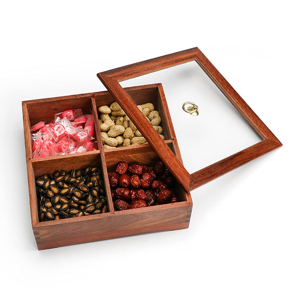 Premium Wooden Dried Fruit Storage Box with Lid - Multi-Compartment Snack Tray for Nuts, Candy & Treats - Elegant Wedding Favor Container & Living Room Organizer - Perfect for Parties, Home Decor & Gift Giving