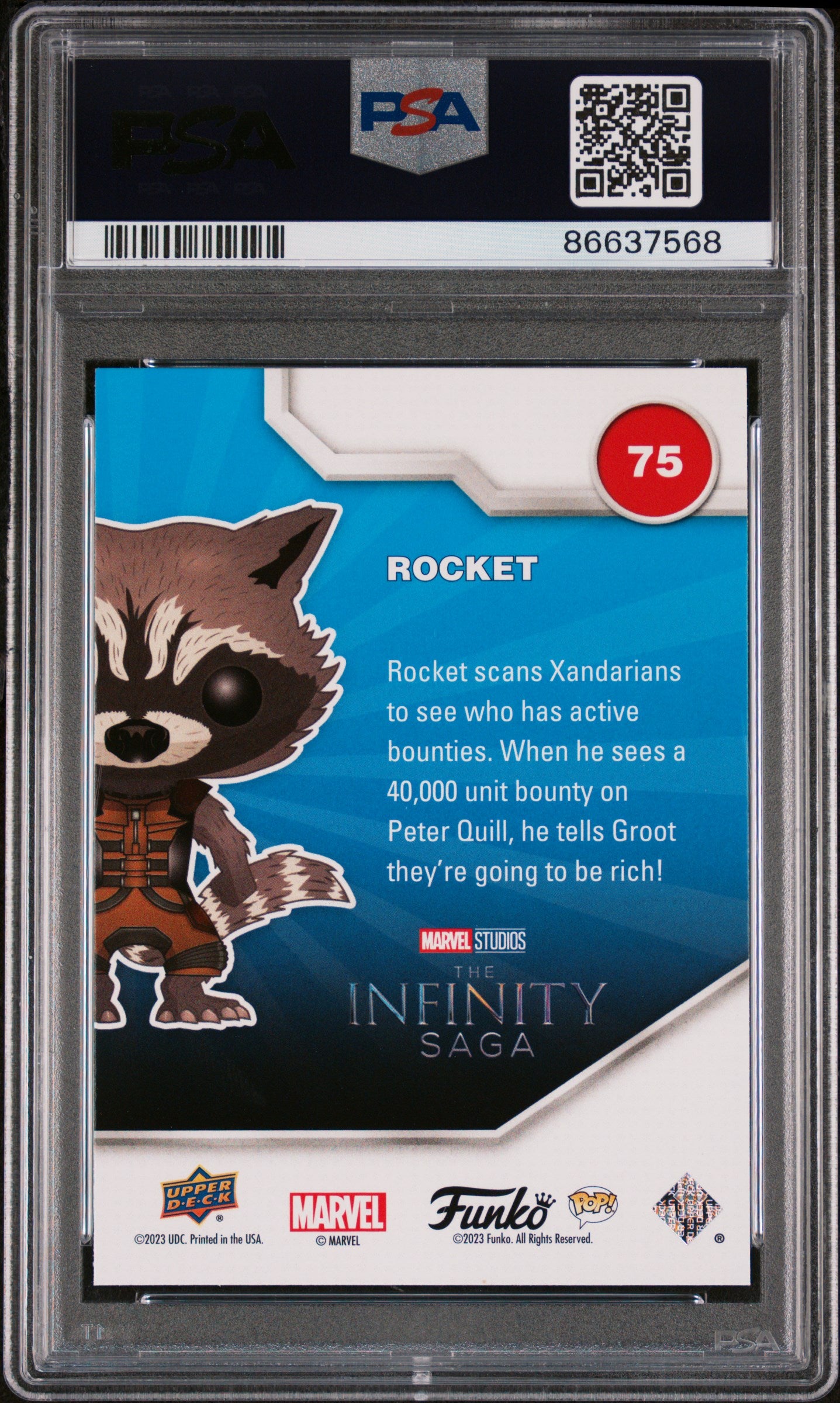 2023 Upper Deck Funko Pop Marvel Rocket Gold #75 PSA 10 Graded Collectible - Perfect for Marvel Fans, Toy Collectors & Display Cases