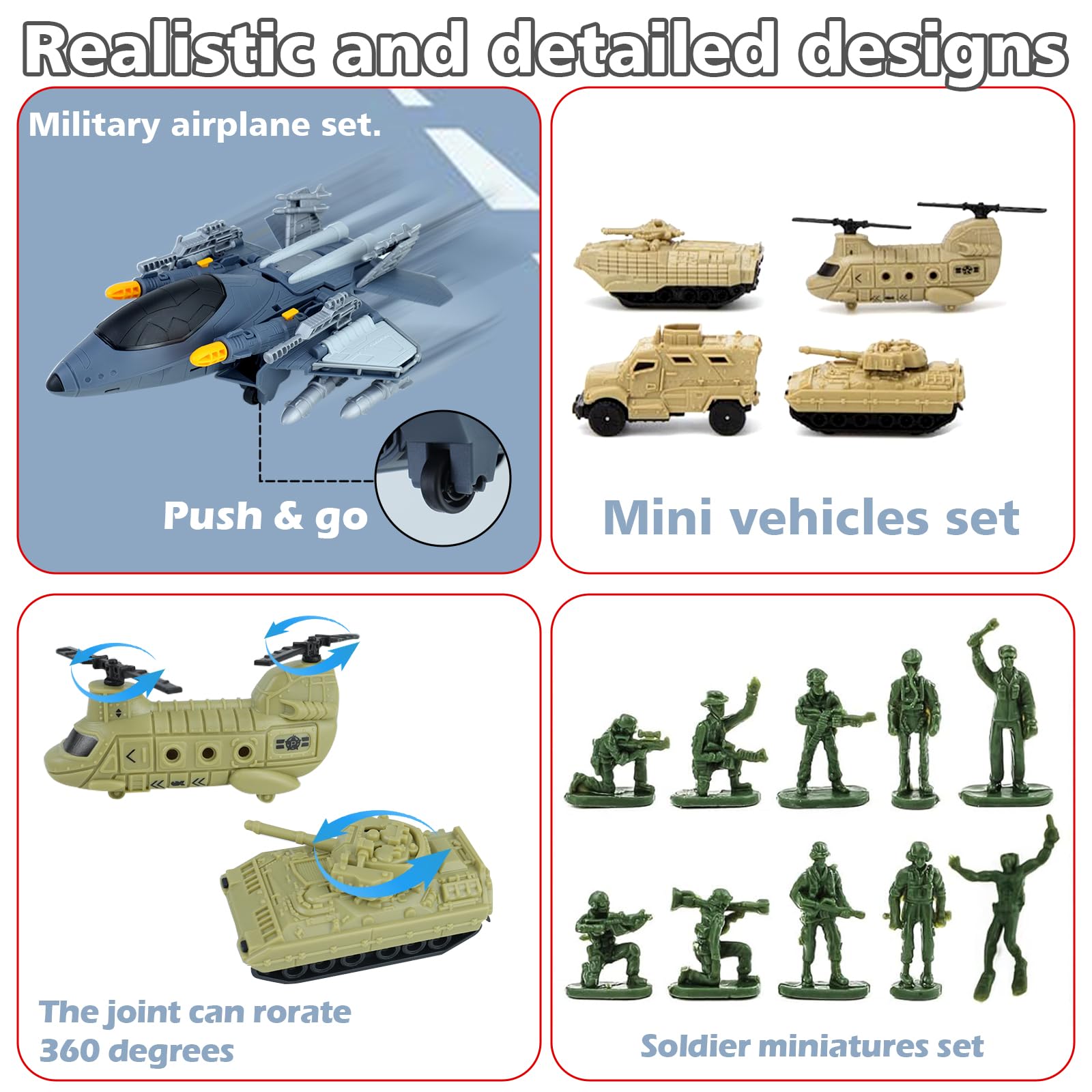 CORPER TOYS Military Airplane Playset with Army Tank, Helicopter & Soldiers - 12-Piece Army Toy Vehicle Set for Kids Boys Girls - Perfect Gift for Birthday & Christmas | Combat Role Play, Battle Scenes, Outdoor Adventure Play