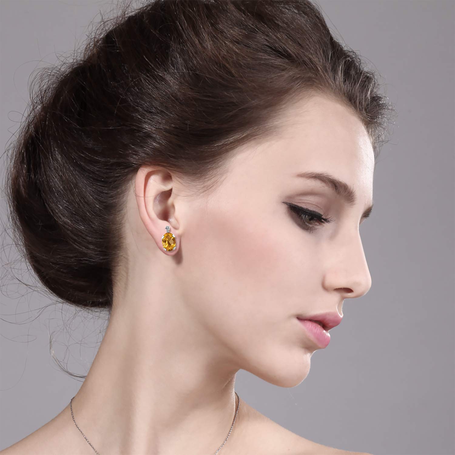 14K White Gold Citrine and Diamond Earrings for Women - November Birthstone (1.41 Cttw, Oval Checkerboard 7x5mm) | Elegant Jewelry Gift for Birthday, Anniversary & Special Occasions