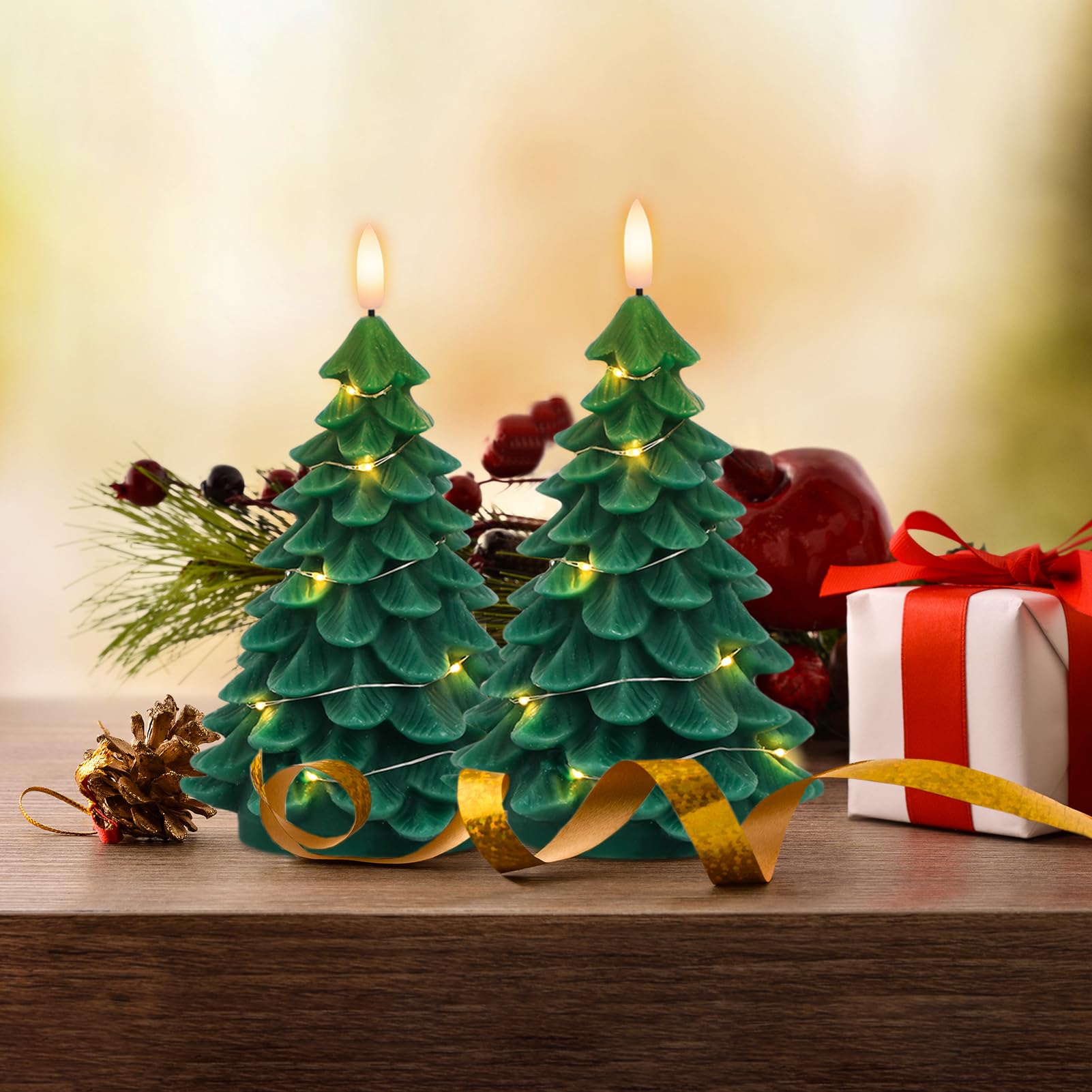 Remote Timer LED Flameless Christmas Candles - 2 Pack for Holiday Decor